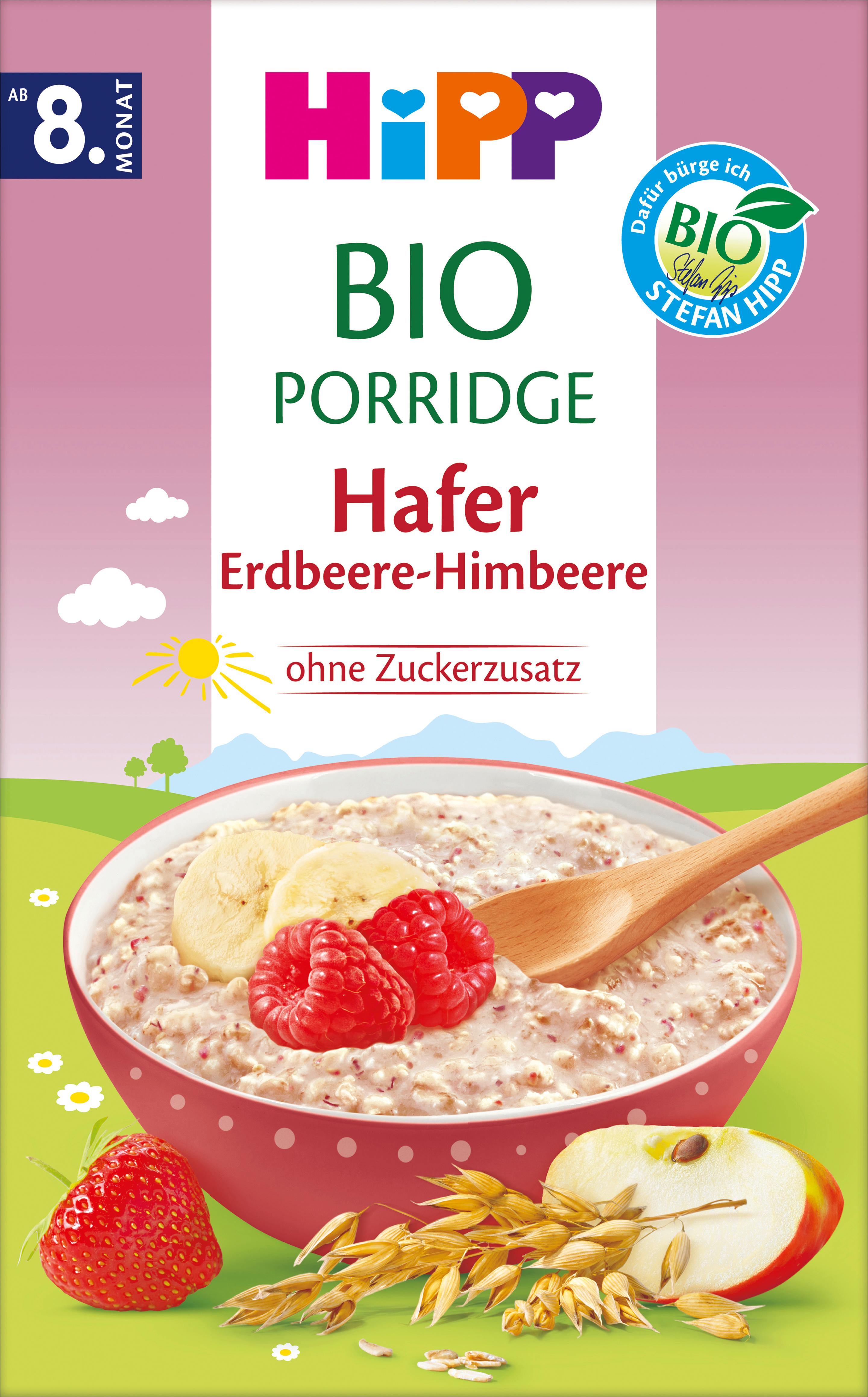HiPP Bio Porridge: Hafer Erdbeere-Himbeere - ohne Zuckerzusatz