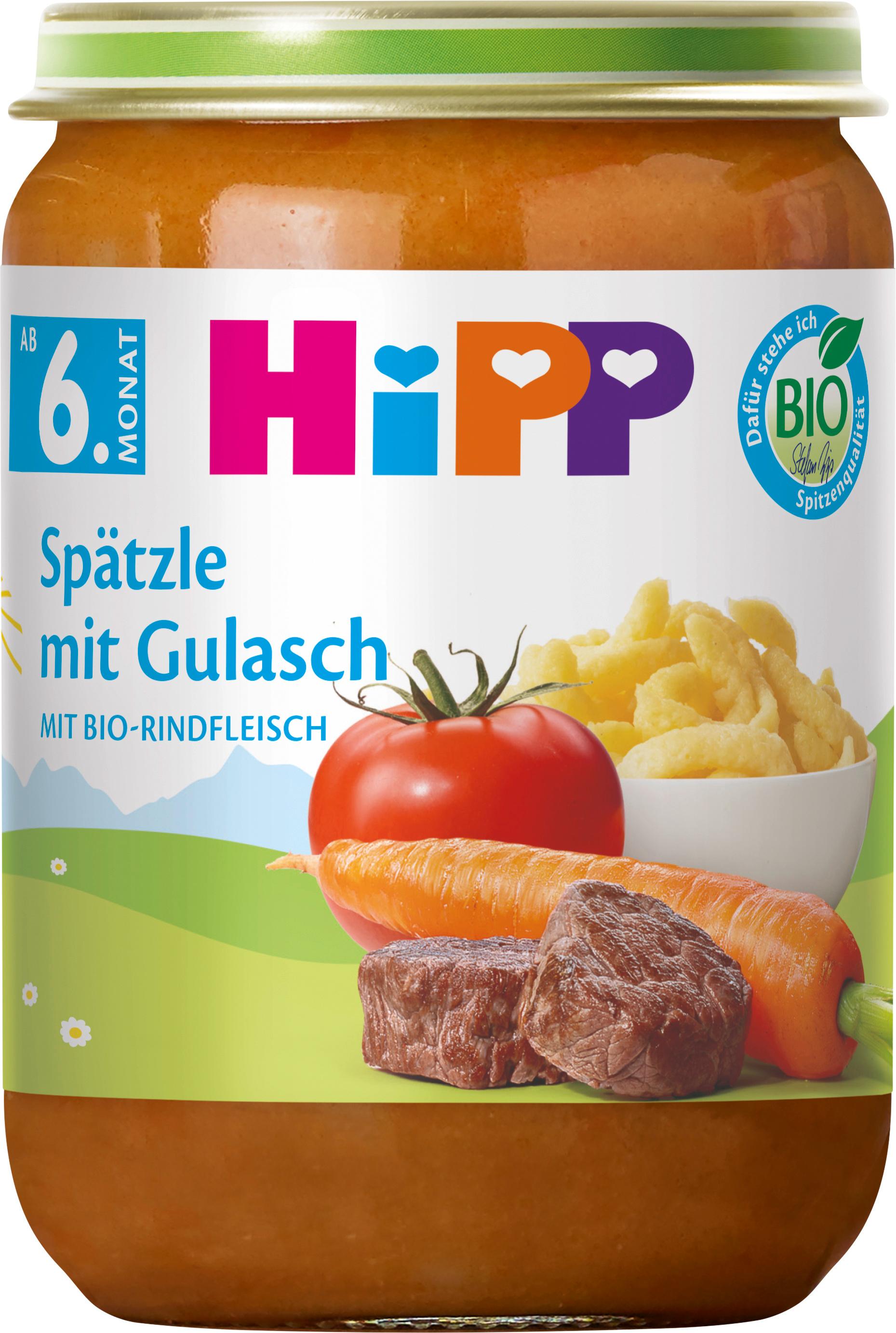 Hipp Spätzle mit Gulasch mit Bio-Rindfleisch