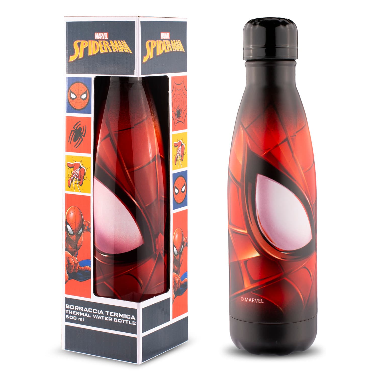 Spider-Man Trinkflasche aus Edelstahl - auslaufsicheres Deckeldesign - 500ml - rot
