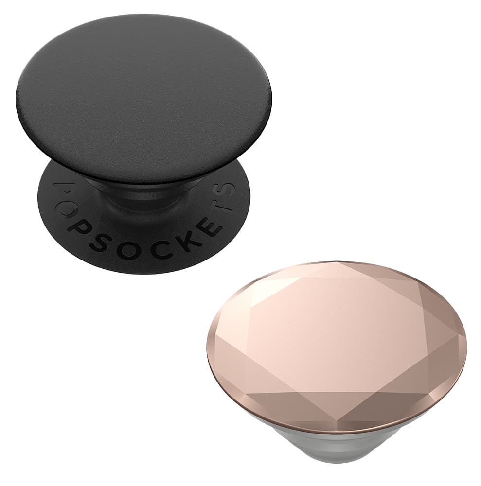 PopSockets PopGrip 2 in 1 Black + PopTop Metallic Diamond Rose Gold