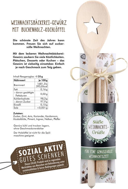GILDE Kochlöffel Süße Weihnachtsgrüße mit Backgewürz