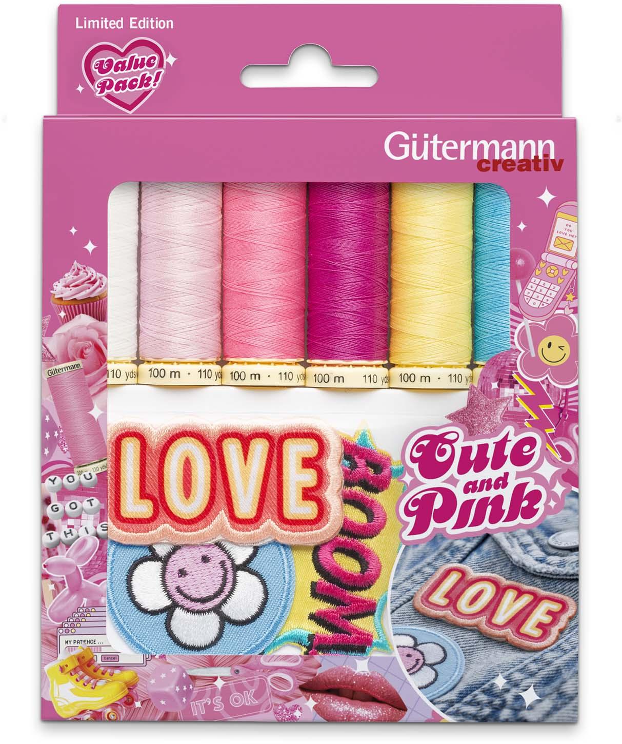Gütermann Nähfadenbox Cute and Pink mit Applikationen 9-tlg.