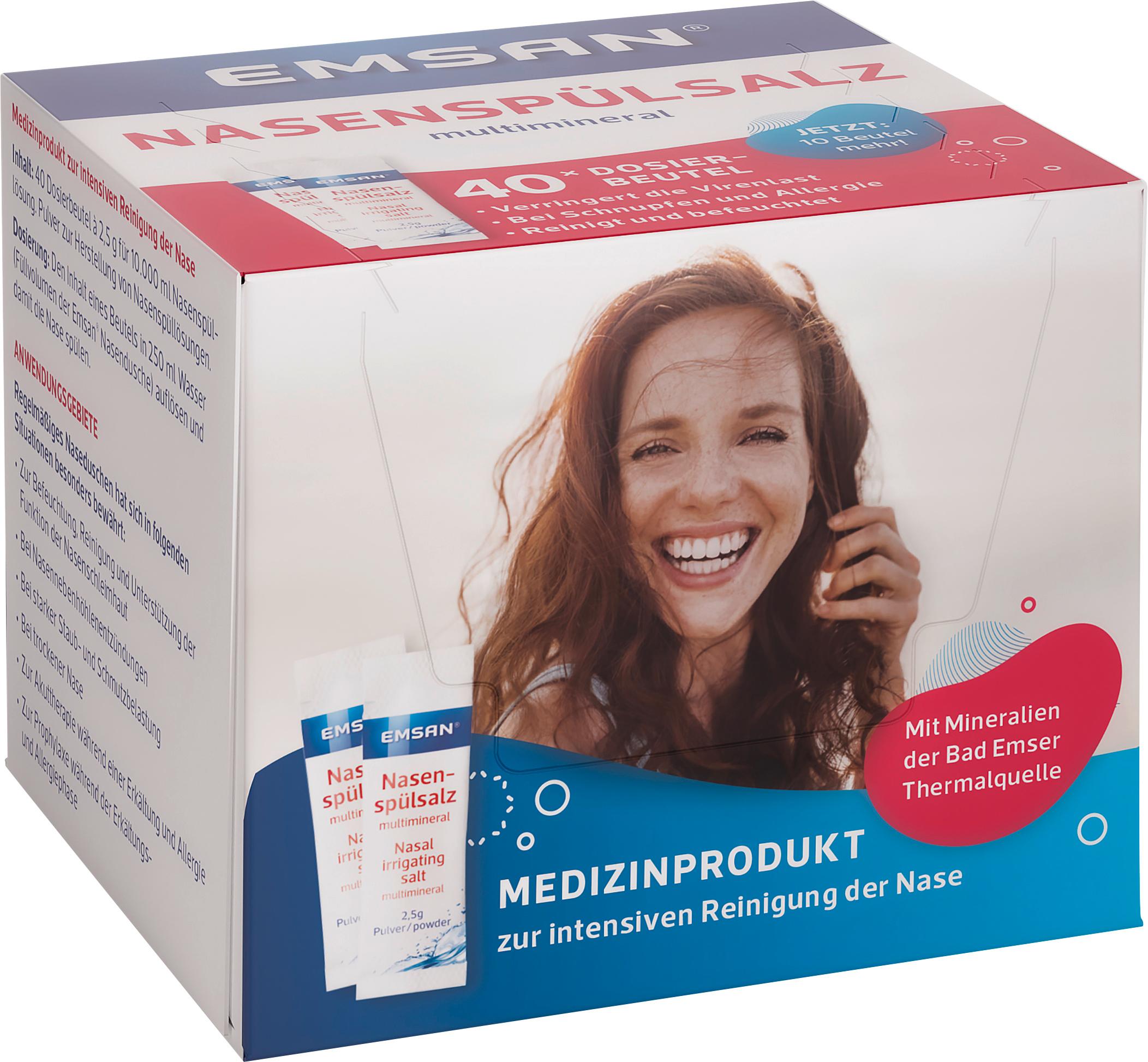 Produktbild Emsan® Nasenspülsalz multimineral reinigt Ihre Nase auf gründliche und schonende Weise bei Schnupfen + Pollenallergie. 3 von 6
