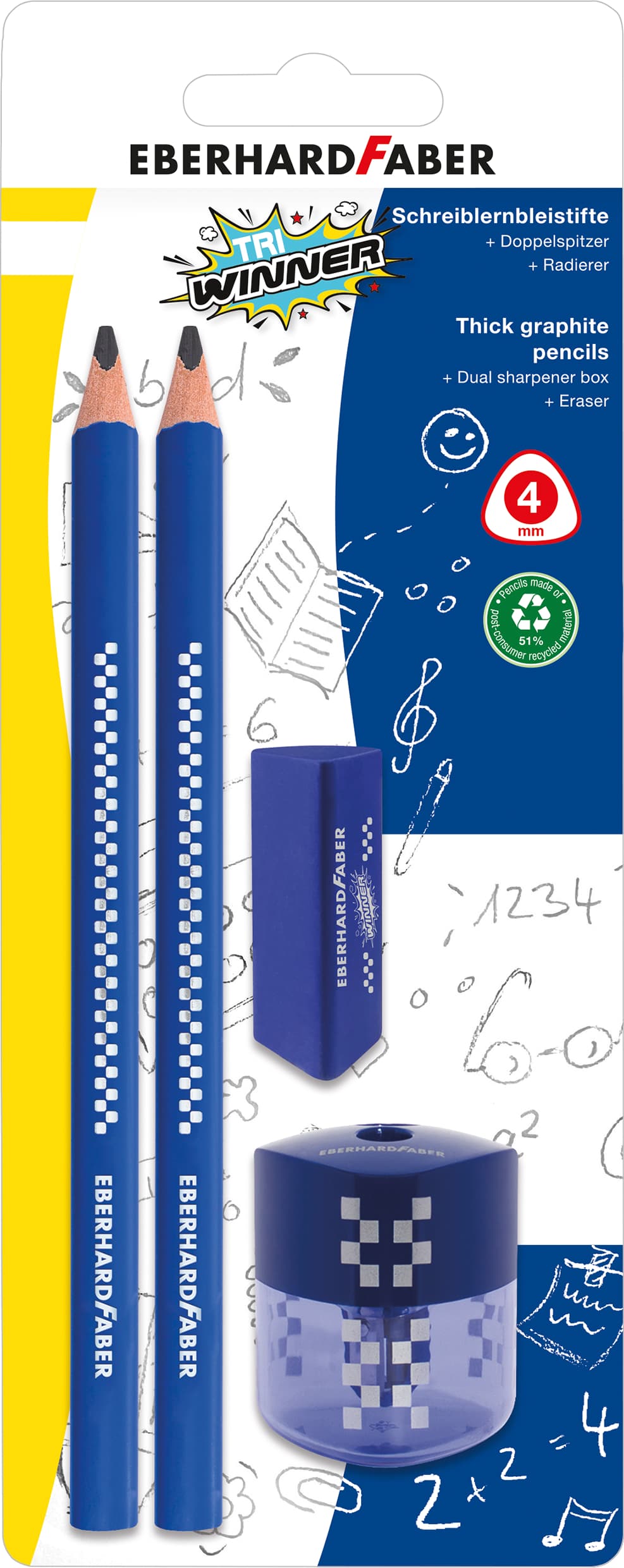 EBERHARD FABER Bleistift TRI Winner+Spitzer+Radierer