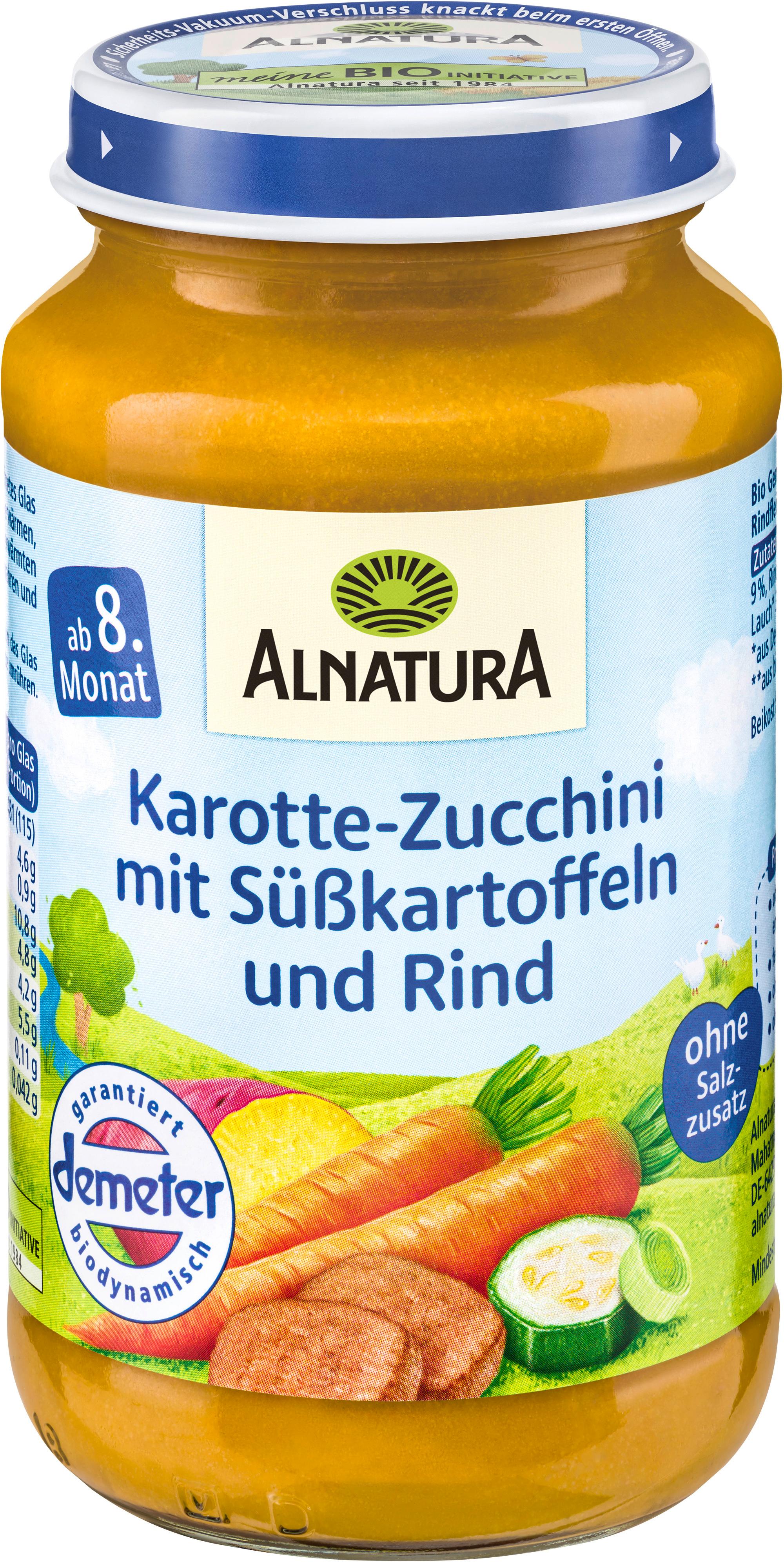 Alnatura Bio Karotte-Zucchini-Süßkartoffel mit Rind, Babygläschen (ab 8. Mon.)