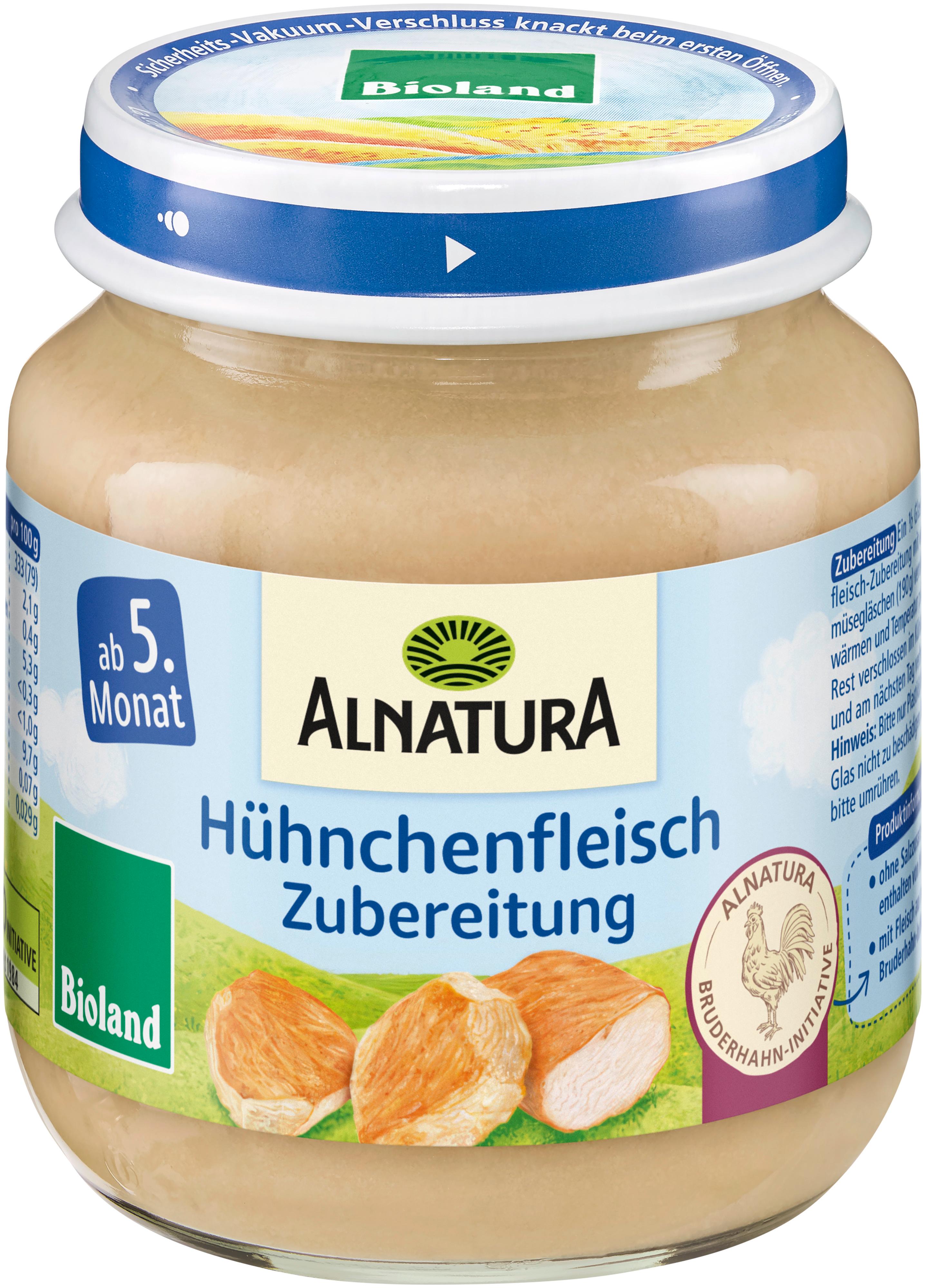 Alnatura Bioland-Hühnchenfleischzubereitung, Babygläschen (nach 4. Mon.)