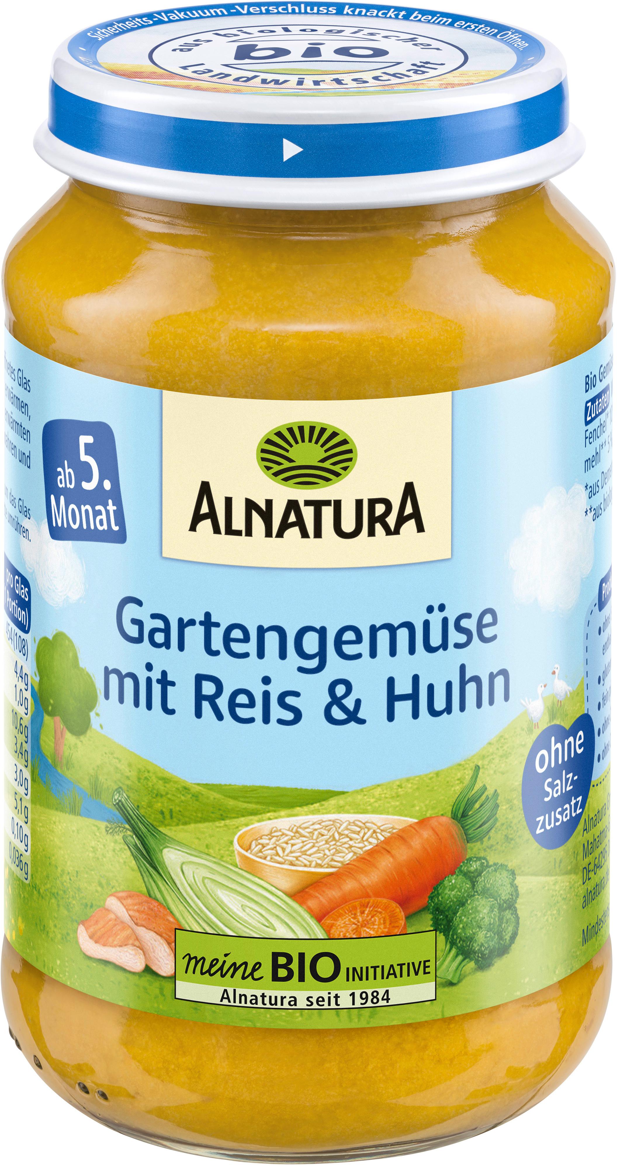 Alnatura Bio Gartengemüse mit Reis&Huhn Babygläschen (ab 5. Monat)
