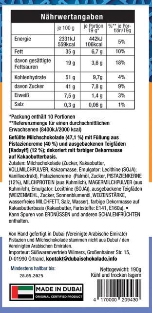 Produktbild Original Fex Dubai Schokolade 5 von 5