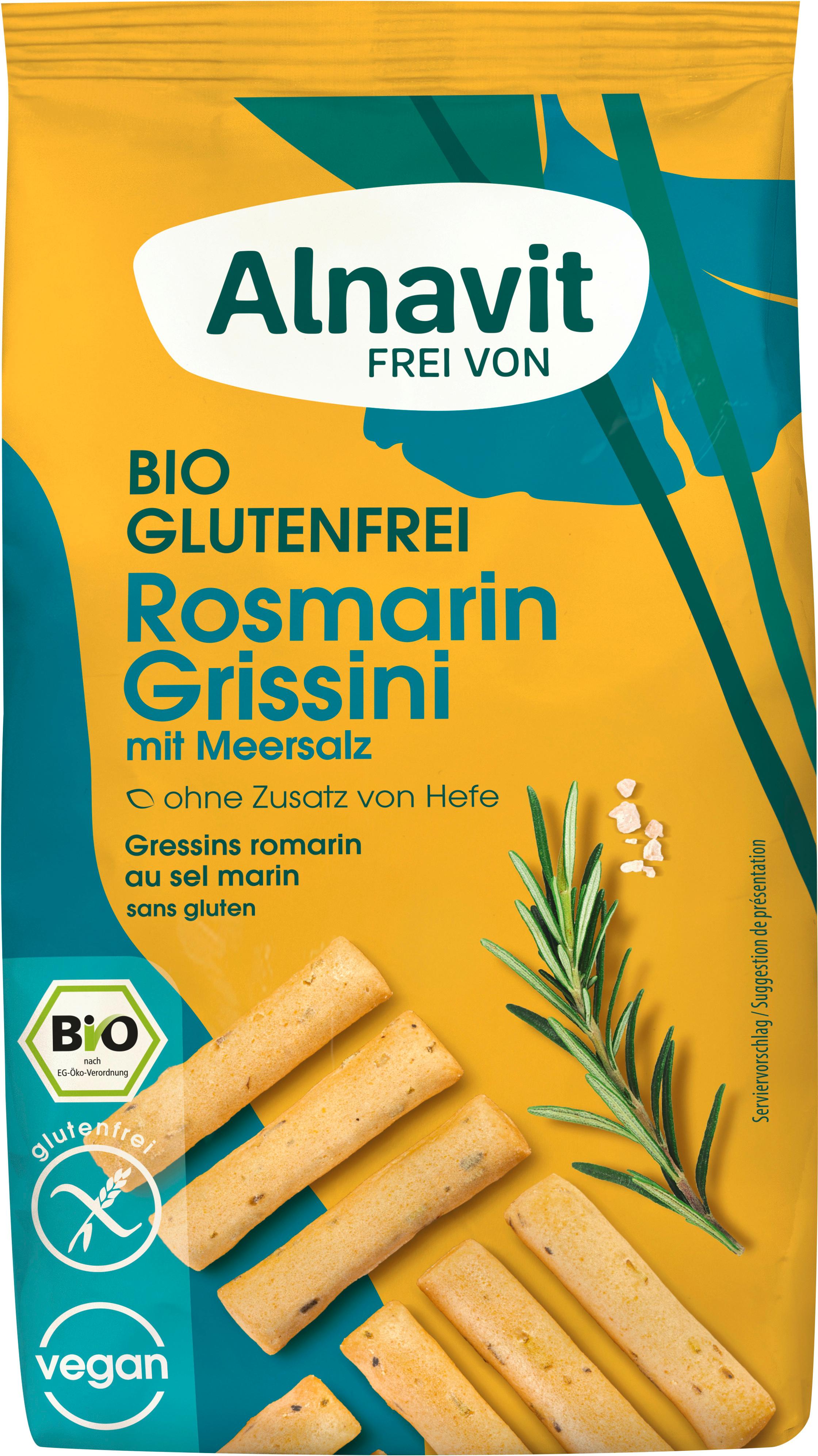 Alnavit Bio Rosmarin Grissini mit Meersalz glutenfrei