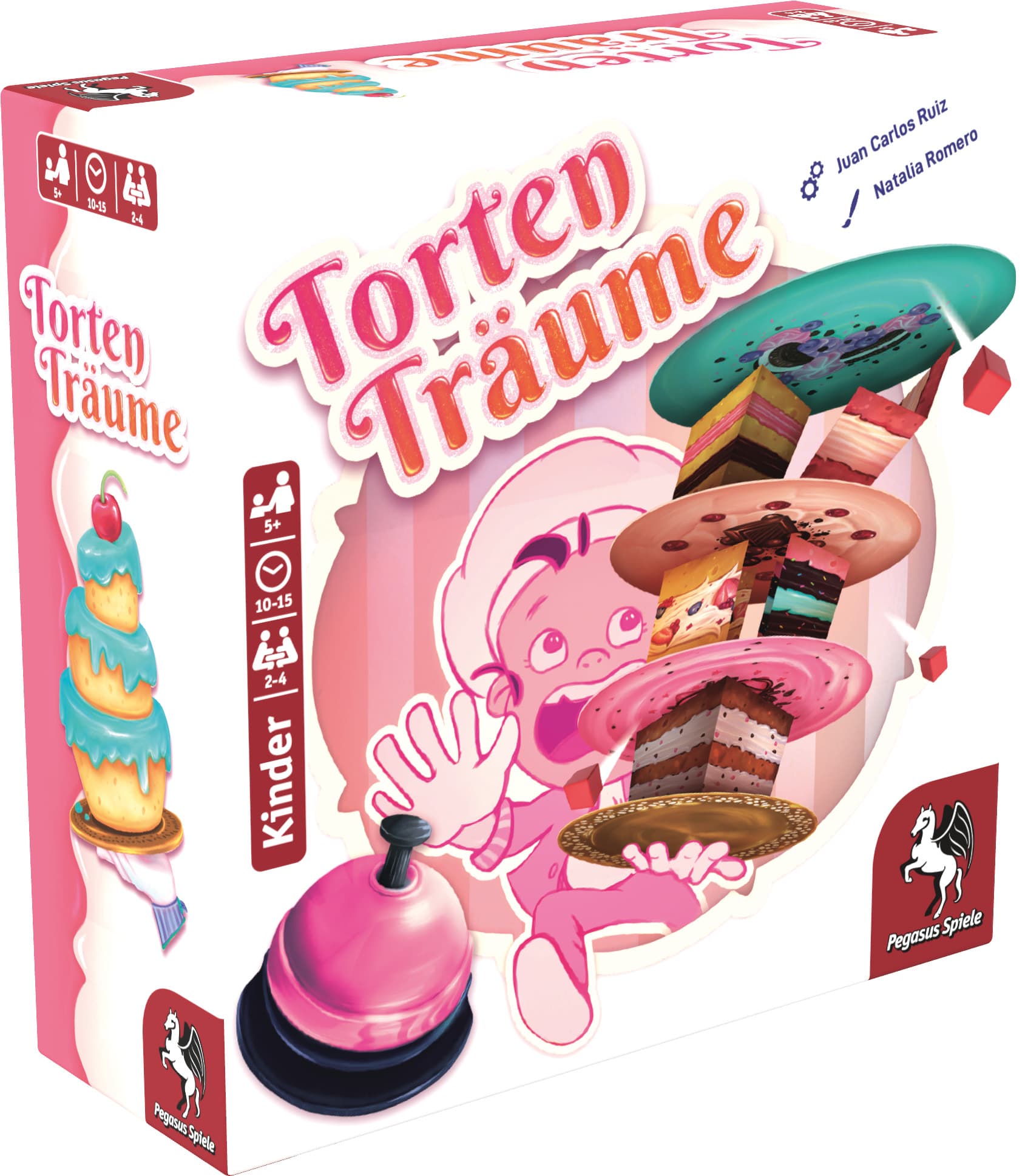 Pegasus - Torten Träume Brettspiel – Geschicklichkeitsspiel mit Glocke für 2-4 Spieler ab 5 Jahren