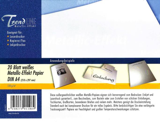 Produktbild TrendLINE Metallic-Effekt Papier A4 weiss 120g/m² 2 von 2