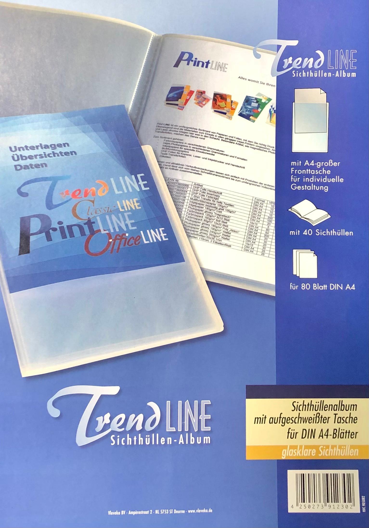 TrendLINE Sichthüllenmappe mit Tasche A4 40 Hüllen schwarz