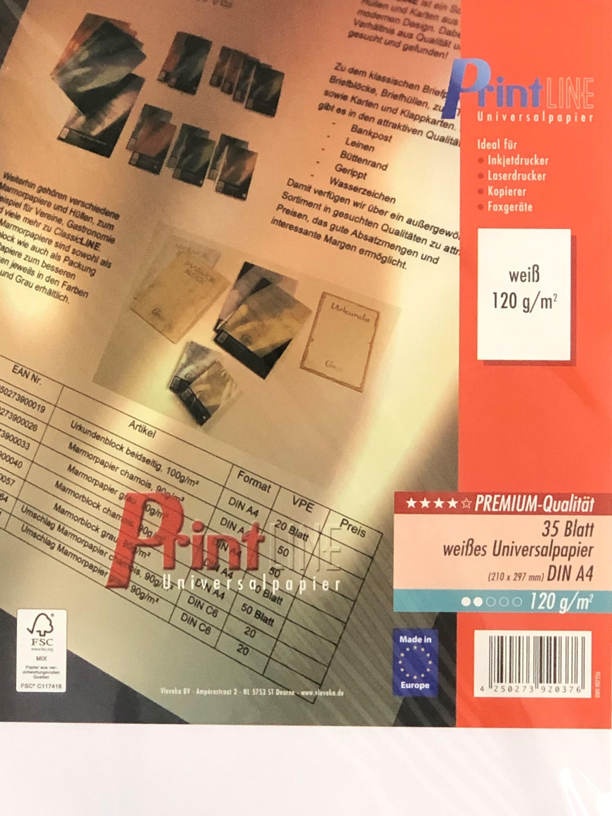 PrintLINE Universalpapier A4 120g hochweiss 35 Blatt