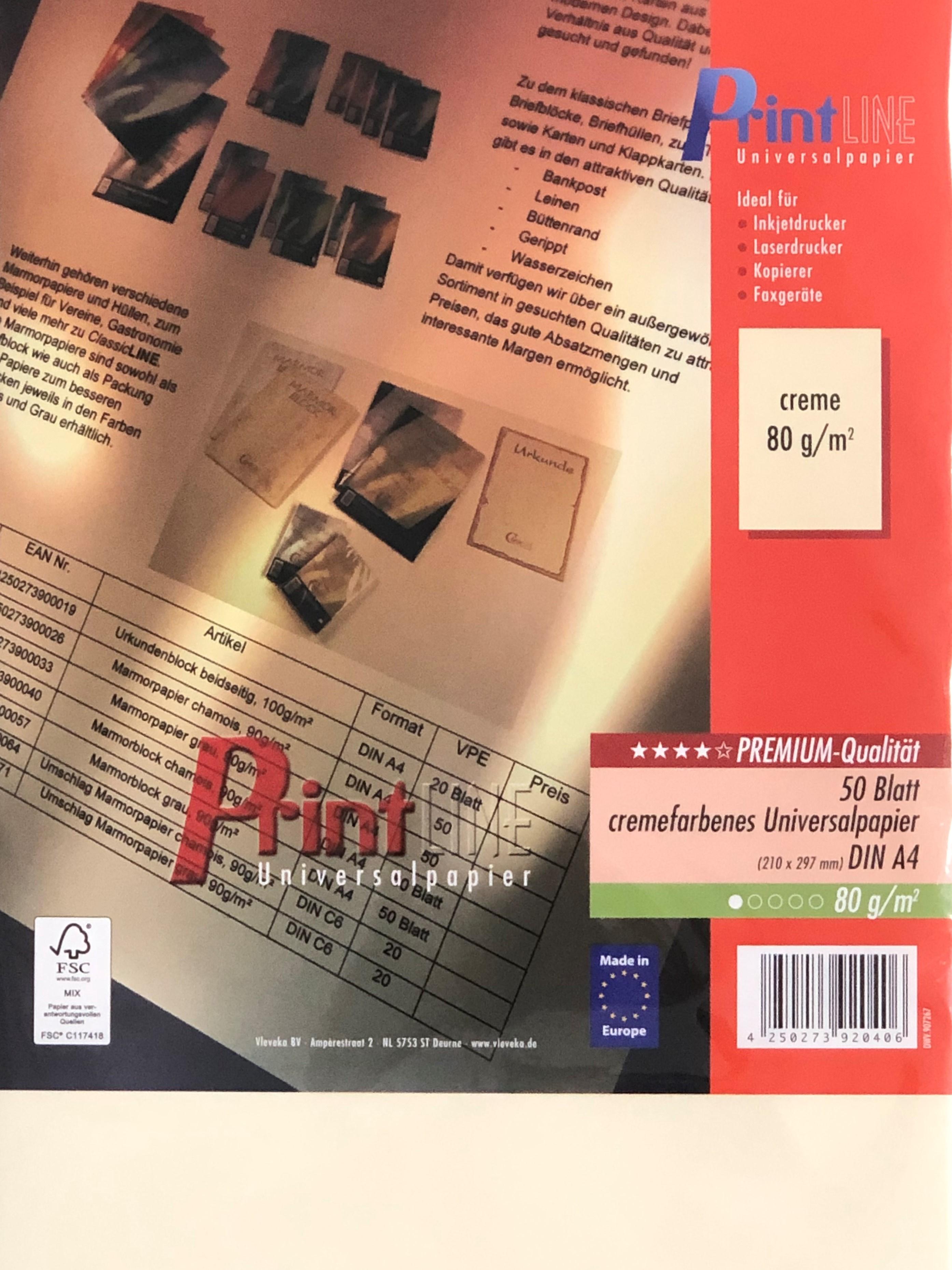 PrintLINE Universalpapier A4 80g creme 50 Blatt