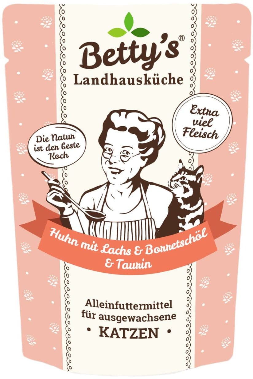 Betty's Landhausküche Katzennassfutter Huhn mit Lachs & Borretschöl