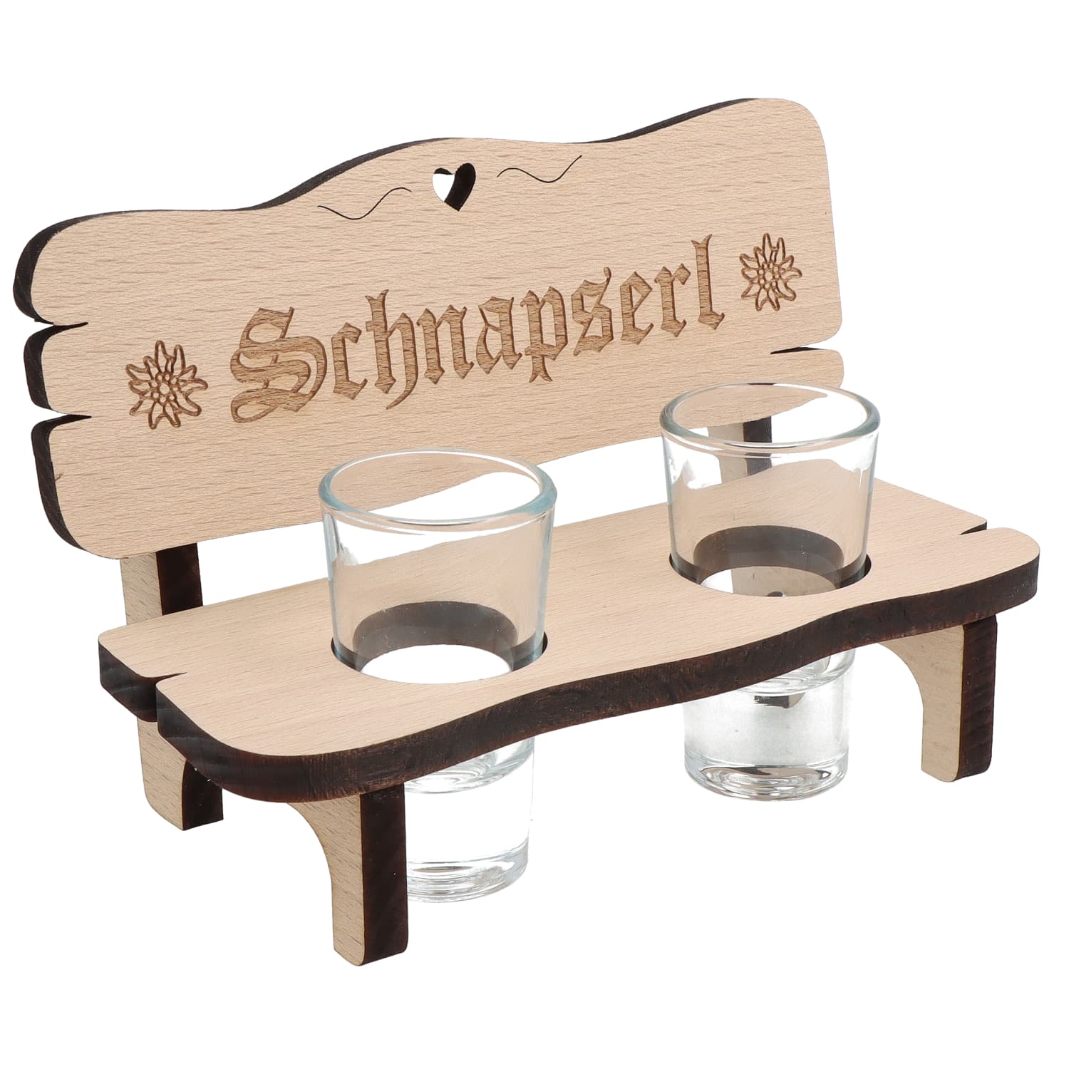 Spruchreif Schnapsbank mit 2 Gläsern