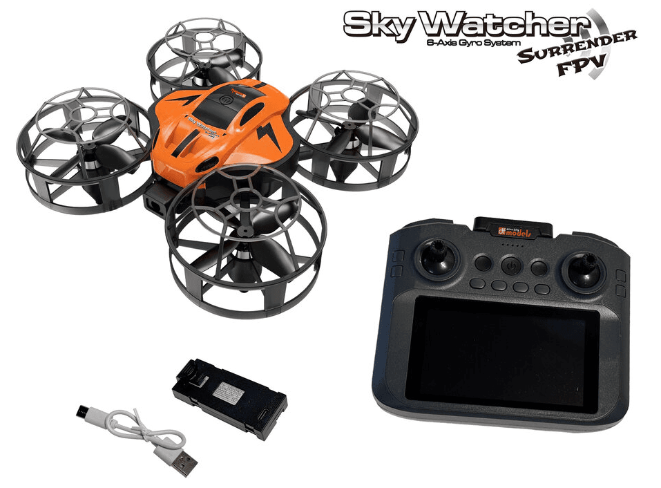 drive & fly - SkyWatcher Surrender FPV Drohne mit Monitor & HD Kamera – Brushless Quadrocopter RTF ab 14 Jahren