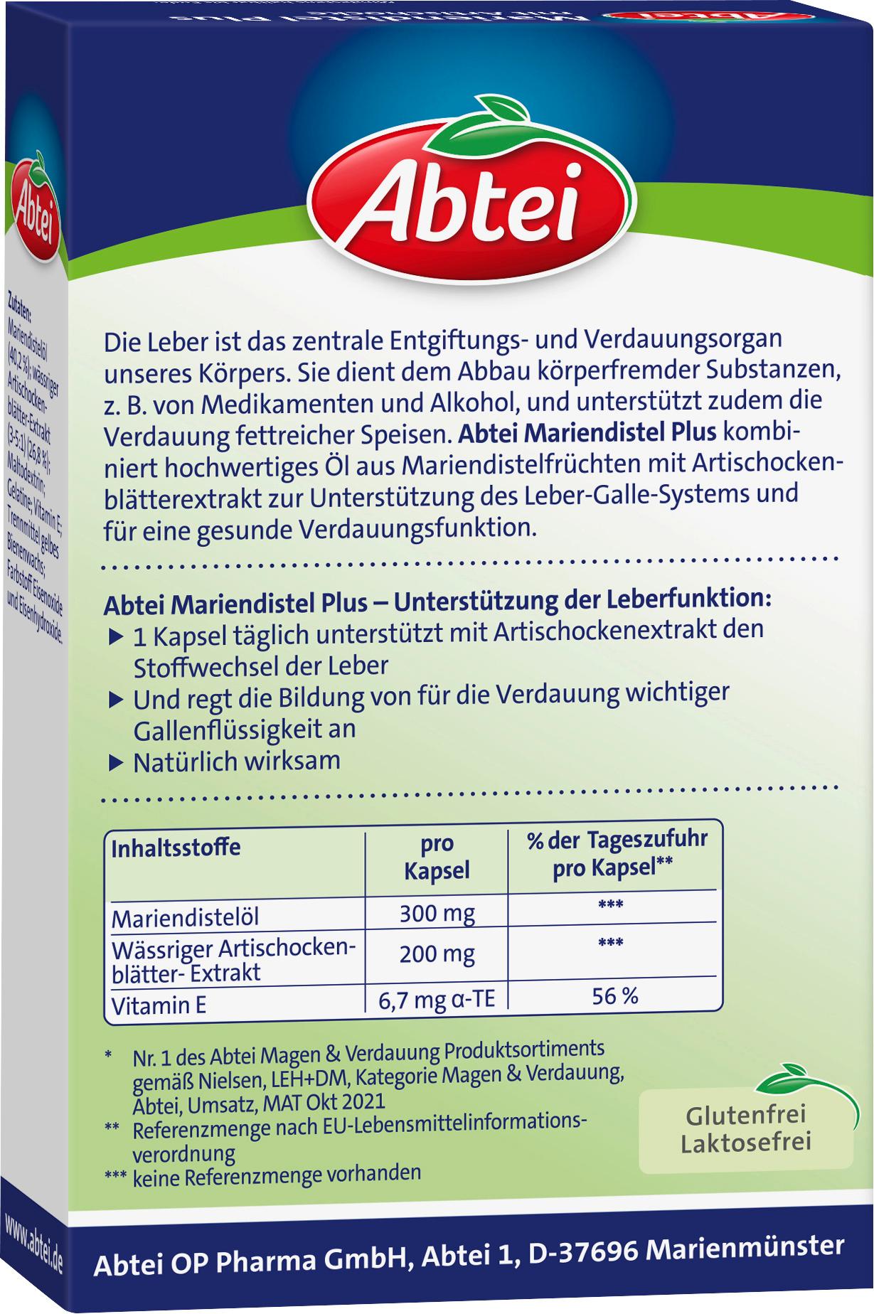 Produktbild ABTEI Mariendistel Plus Mit Artischocke 30 Kps 2 von 4