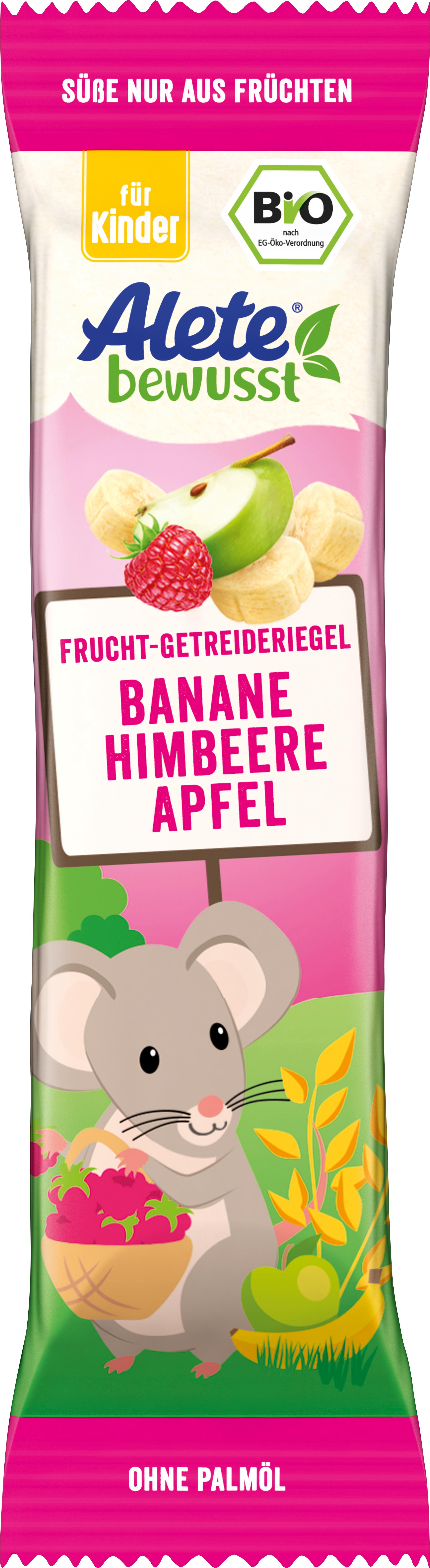 ALETE Bio Getreideriegel Banane Himbeere Apfel