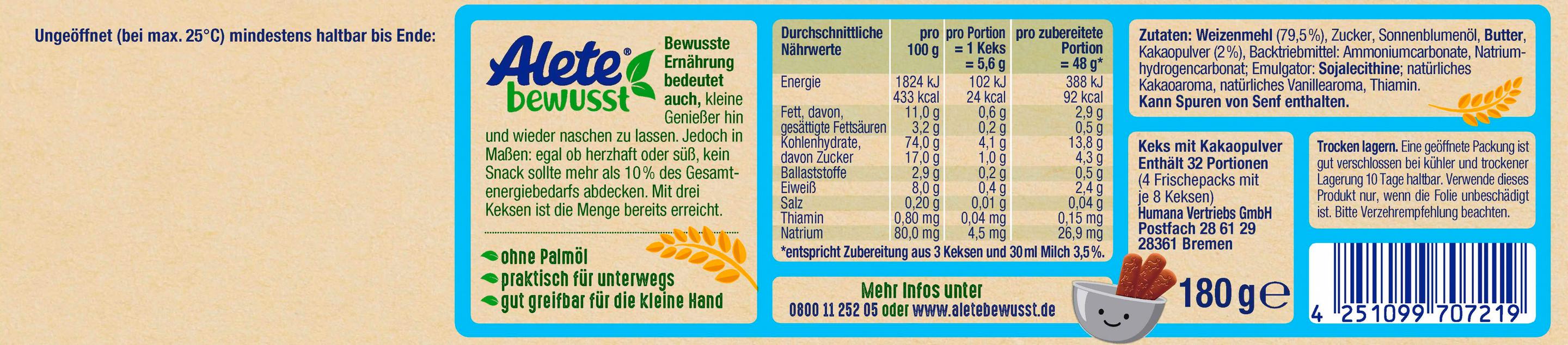 Produktbild ALETE bewusst Kinderkeks Schoko 2 von 3