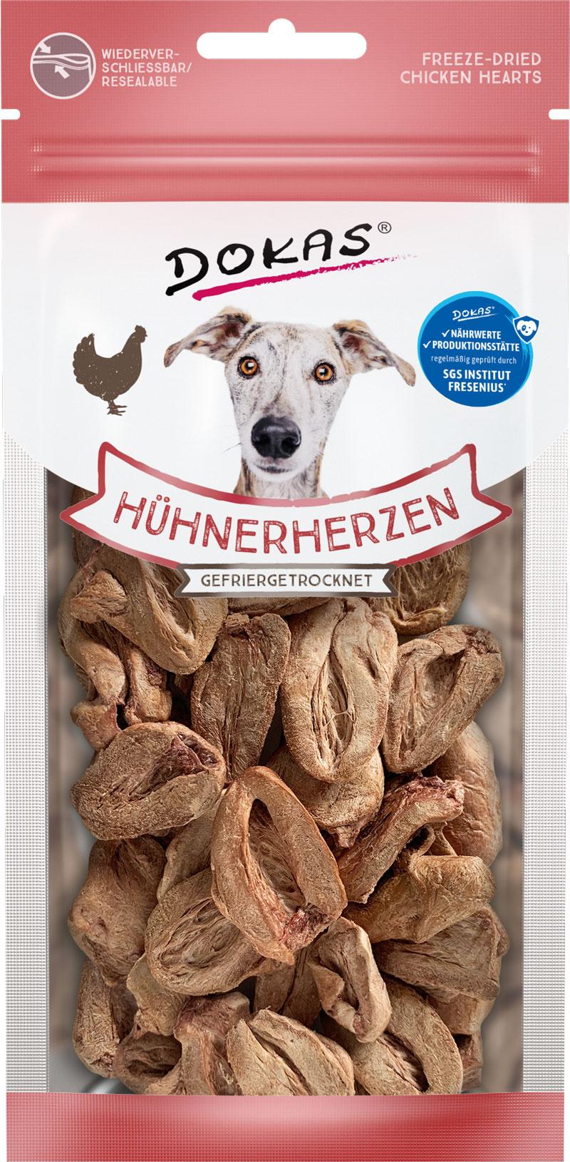 Dokas Hundesnack Hühnerherzen gefriergetrocknet