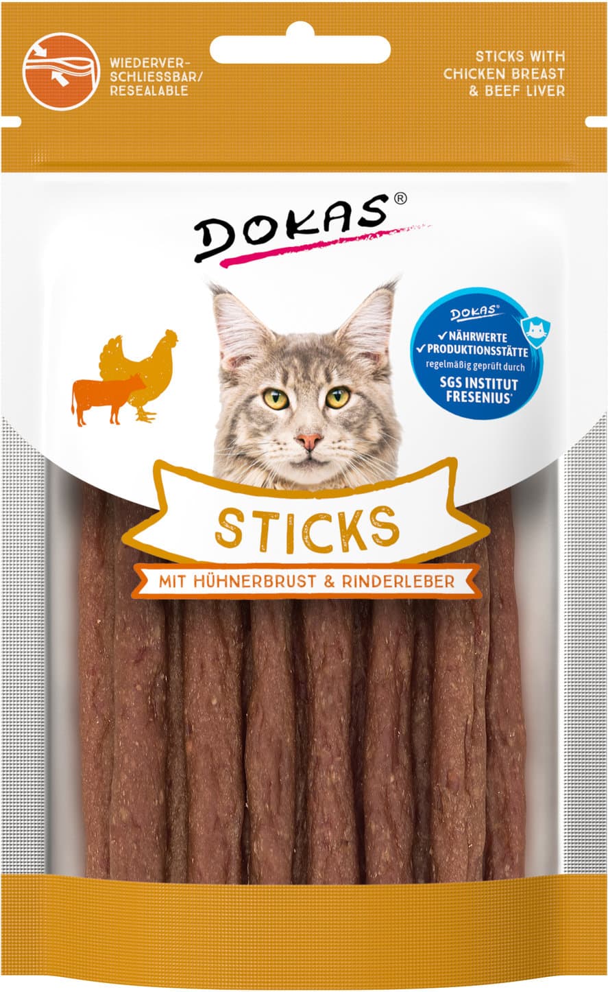 Dokas Katzensnack Sticks mit Hühnerbrust und Rinderleber