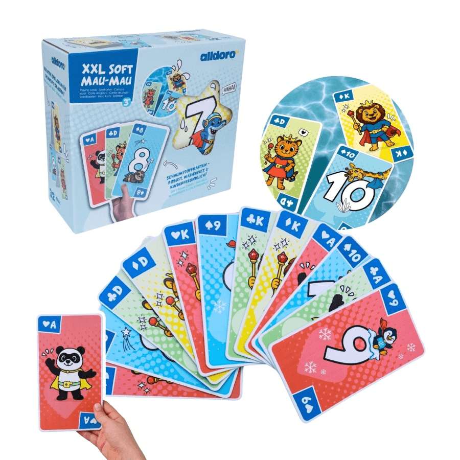alldoro XXL Soft-Mau-Mau – 32 wasserfeste Schaumstoffkarten für Bad, Pool und Tisch ab 3 Jahren