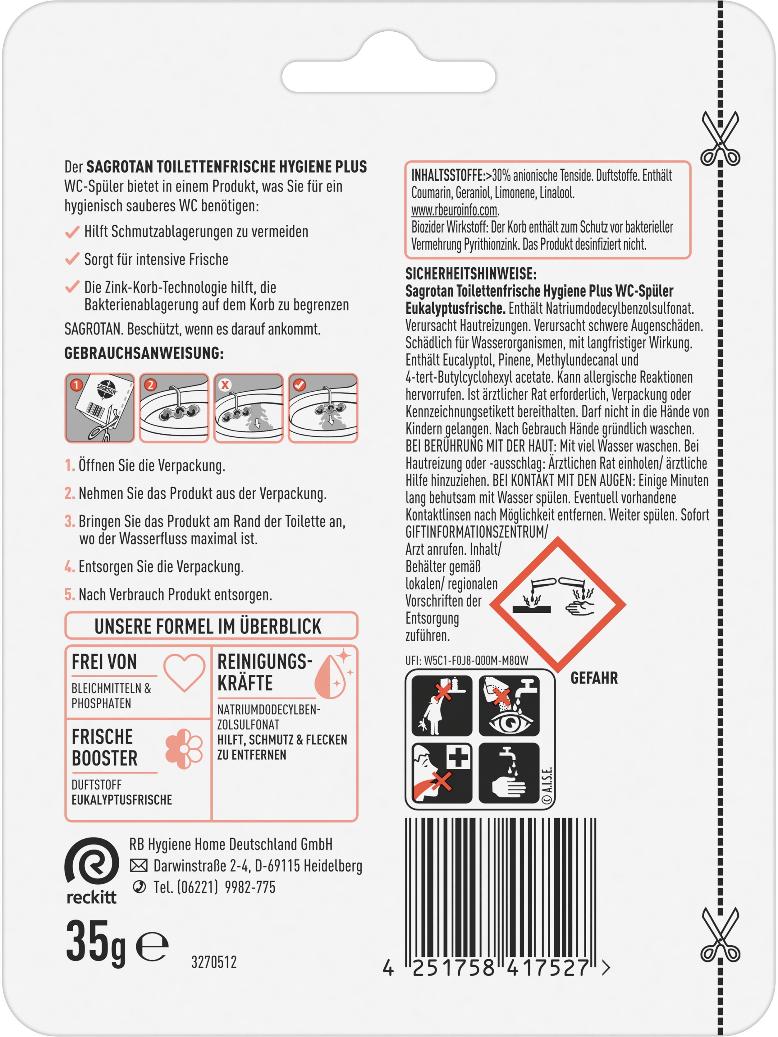 Produktbild Sagrotan WC-Spüler Toilettenfrische Hygiene Plus Eukalyptusfrische 2 von 2