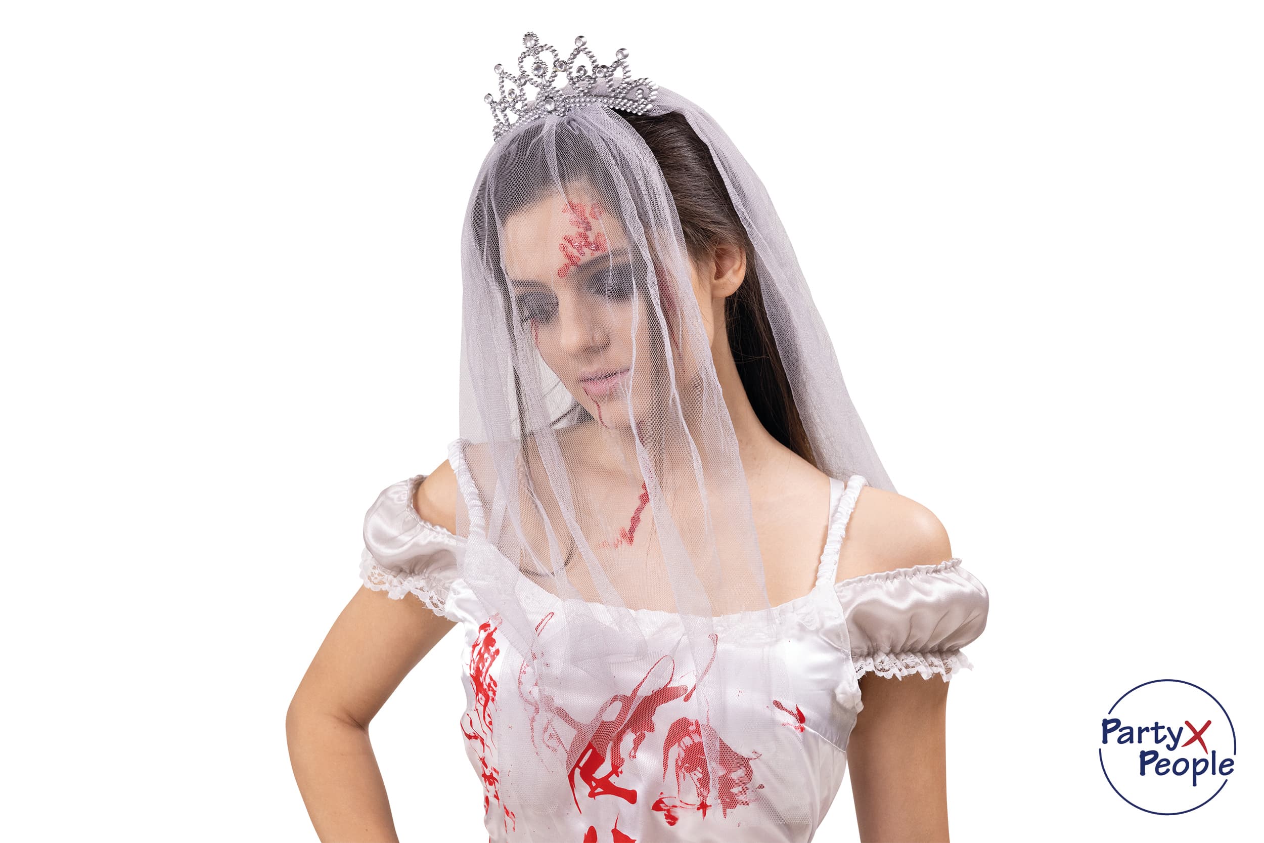 Gothic Schleier mit Diadem grau