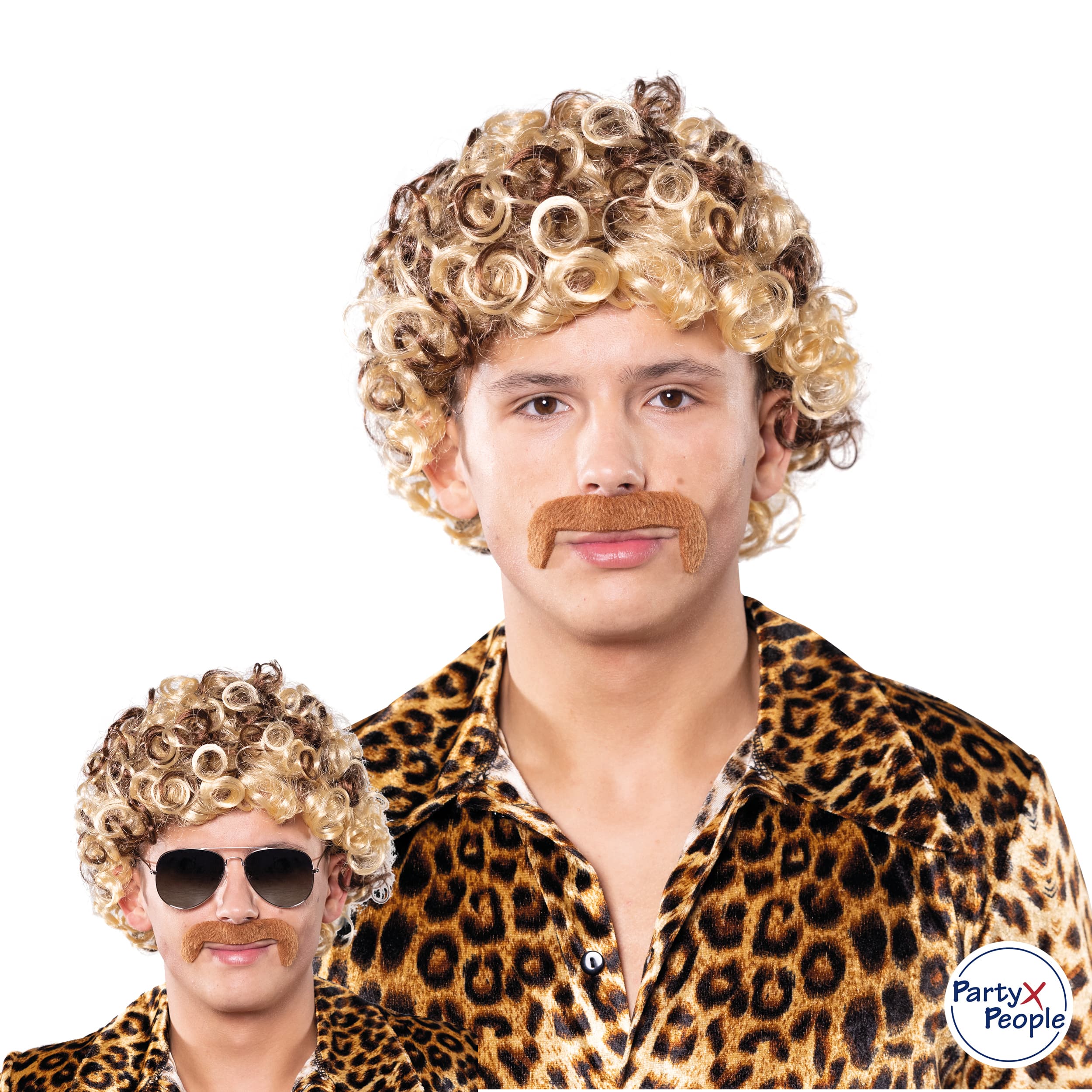 70er Jahre Disco Perücke mit Schnurrbart