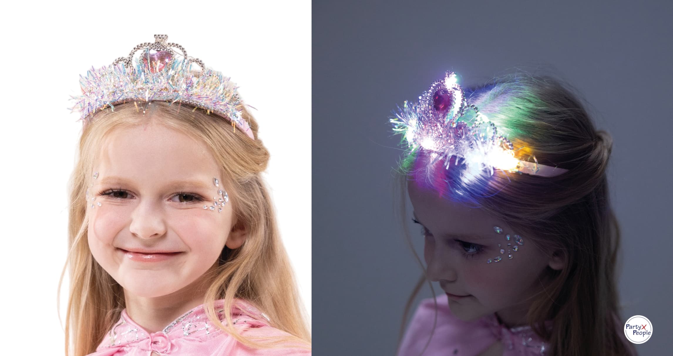 Diadem mit Lamette LED pink
