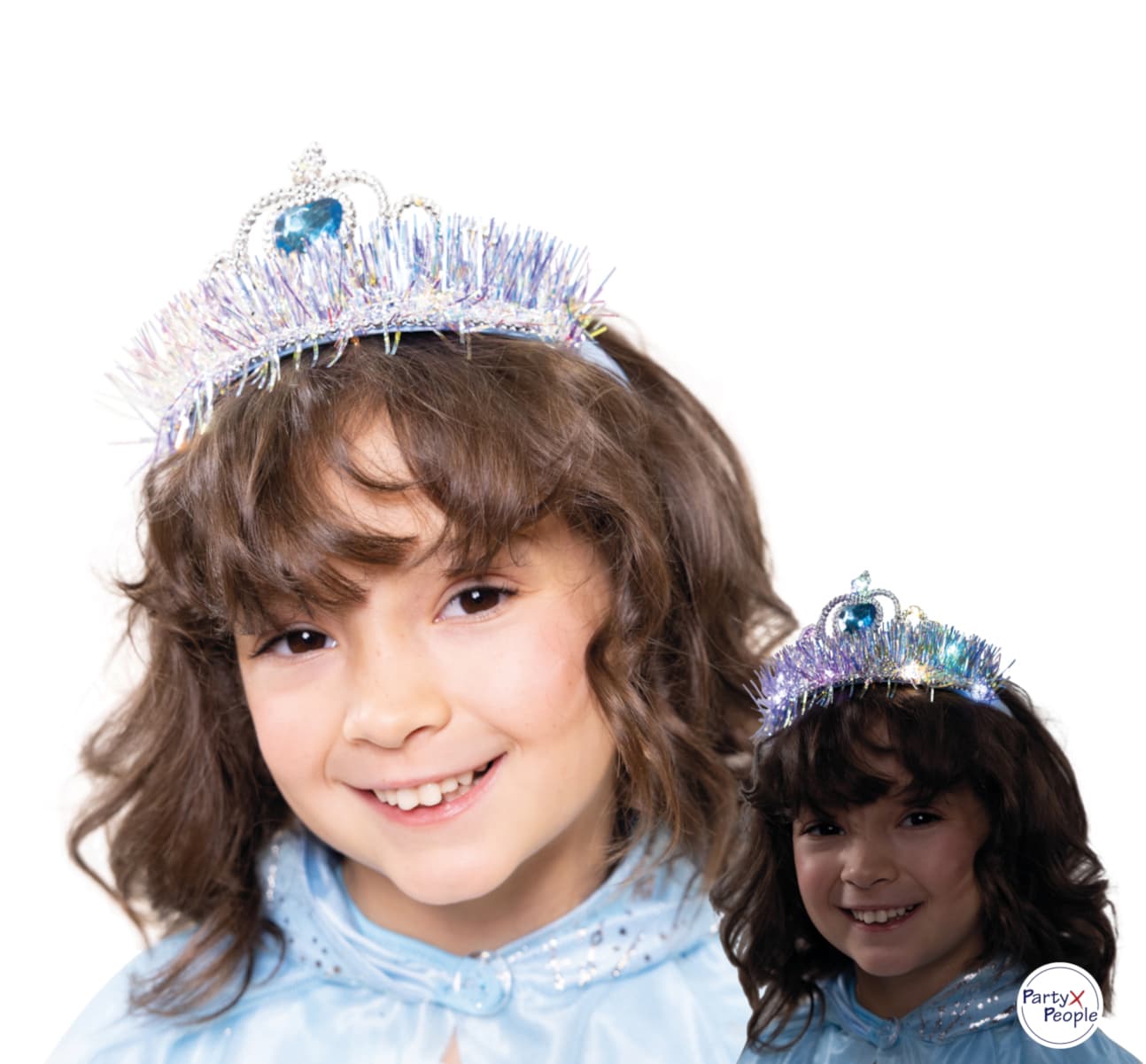 Diadem mit Lametta LED blau