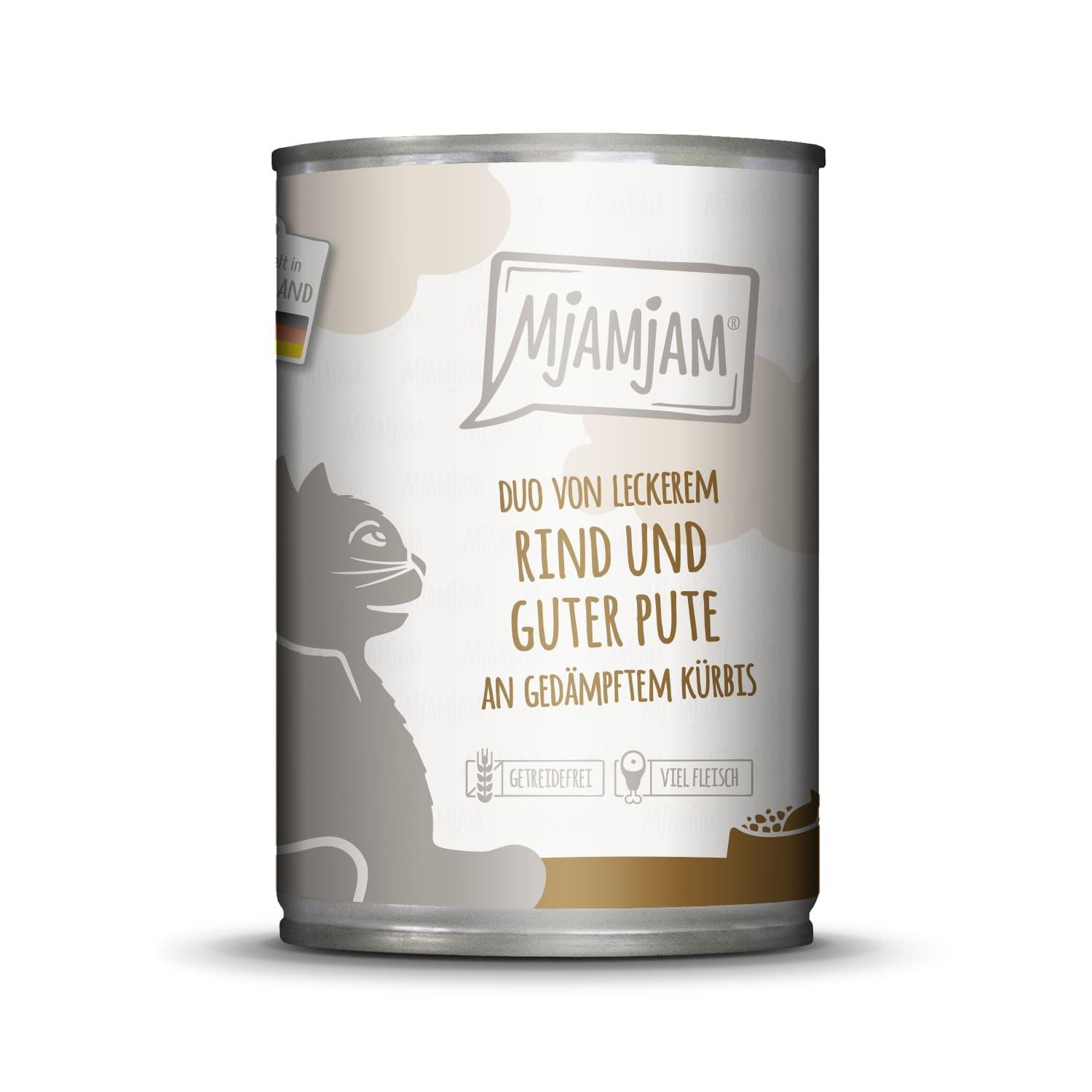 MjAMjAM Katzennassfutter DUO von leckerem Rind&guter Pute an gedämpftem Kürbis