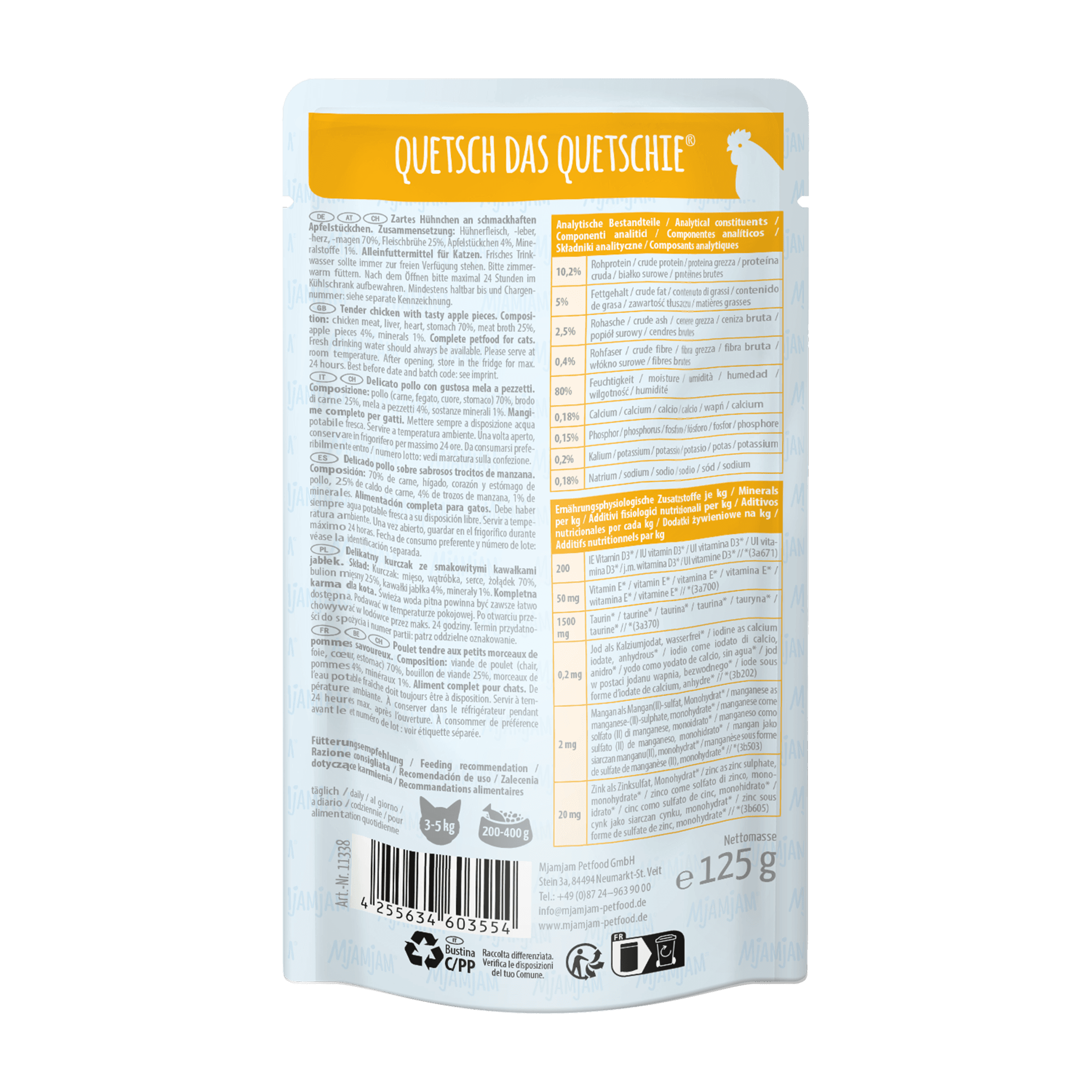 Produktbild MjAMjAM Katzennassfutter Quetschie Chicks & Friends zartes Hühnchen an schmackhaften Apfelstückchen 2 von 2