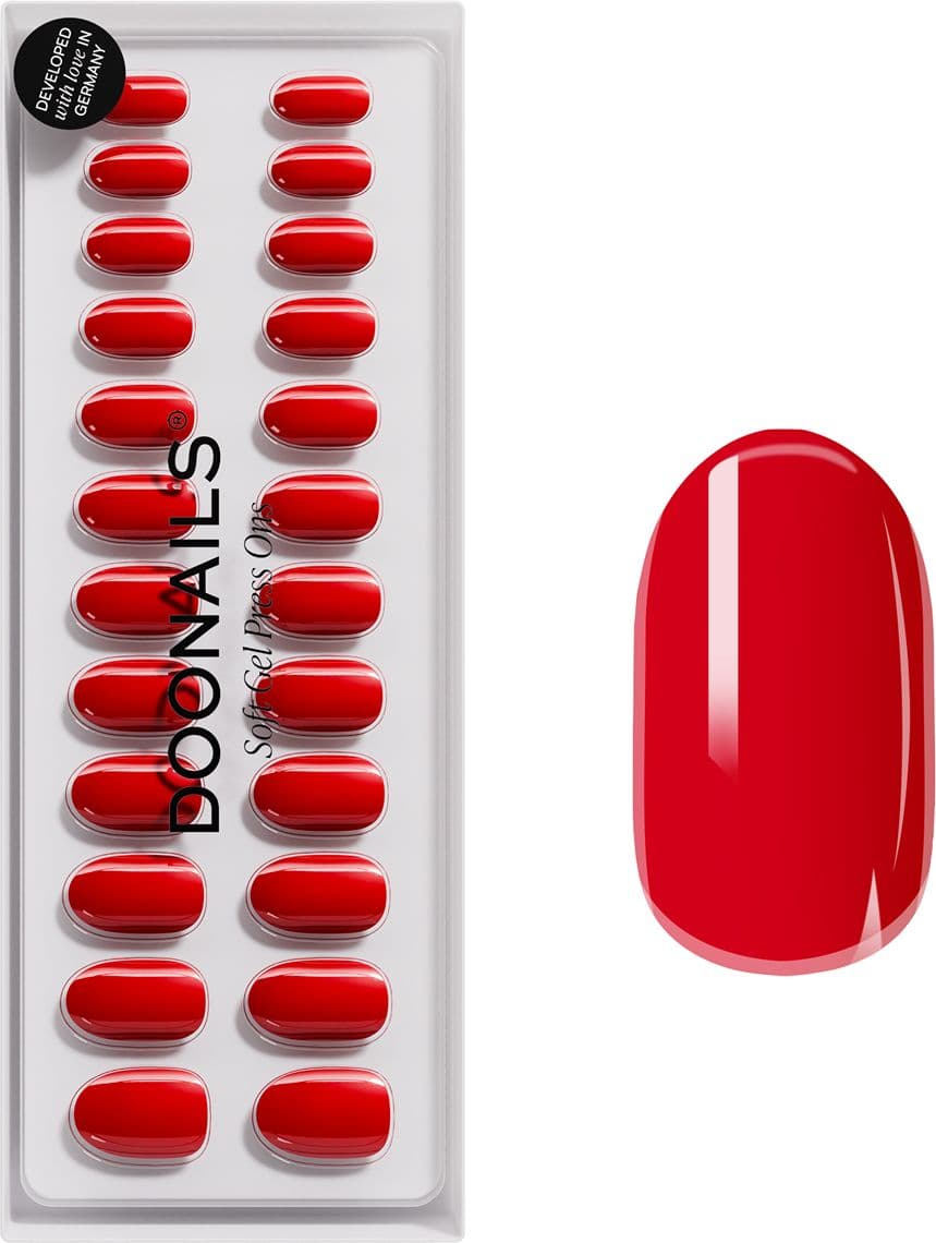 DOONAILS Soft Gel Press Ons Rose Red Medium Round