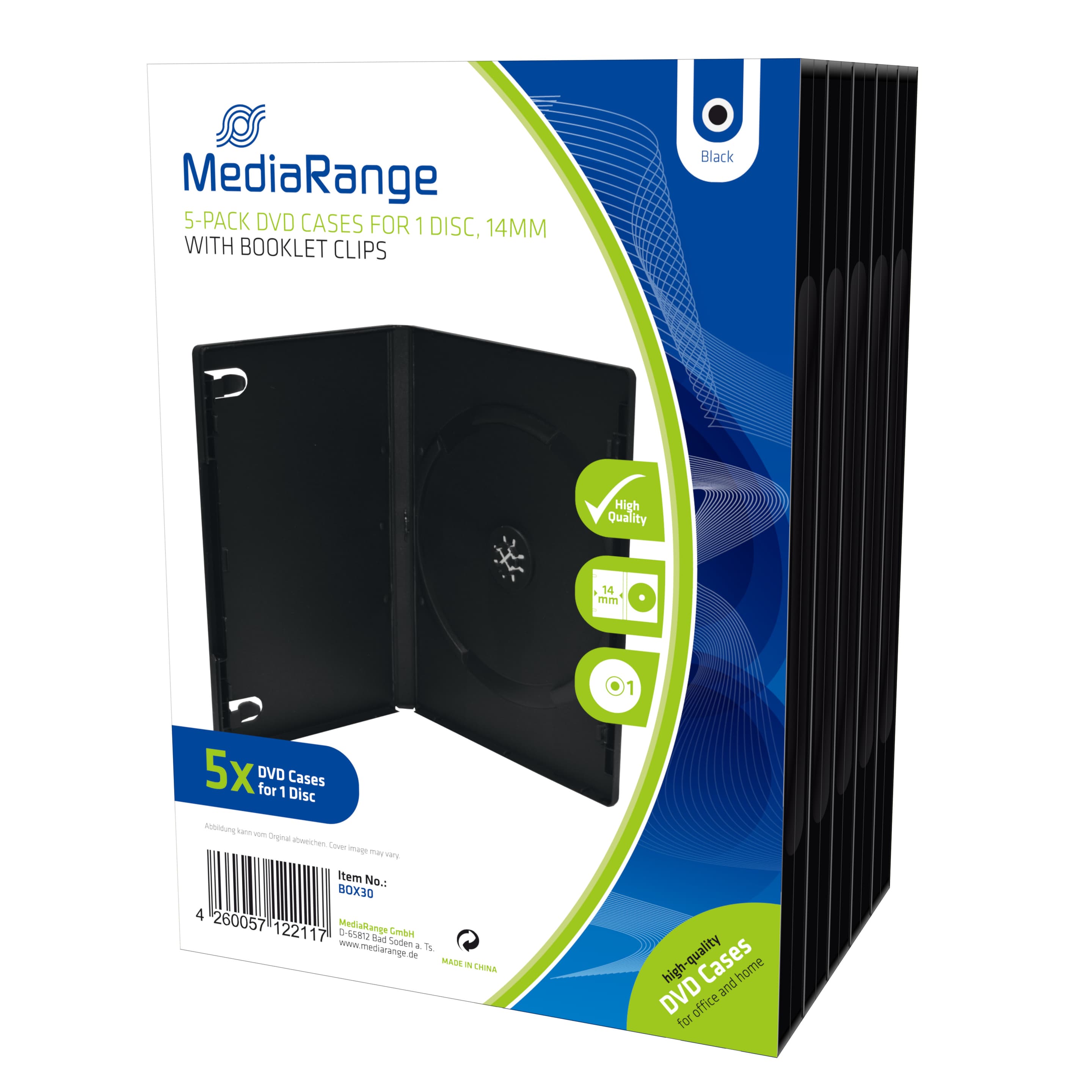 MediaRange DVD-Leerhülle für 1 Disc, 14mm, schwarz, 5er Pack