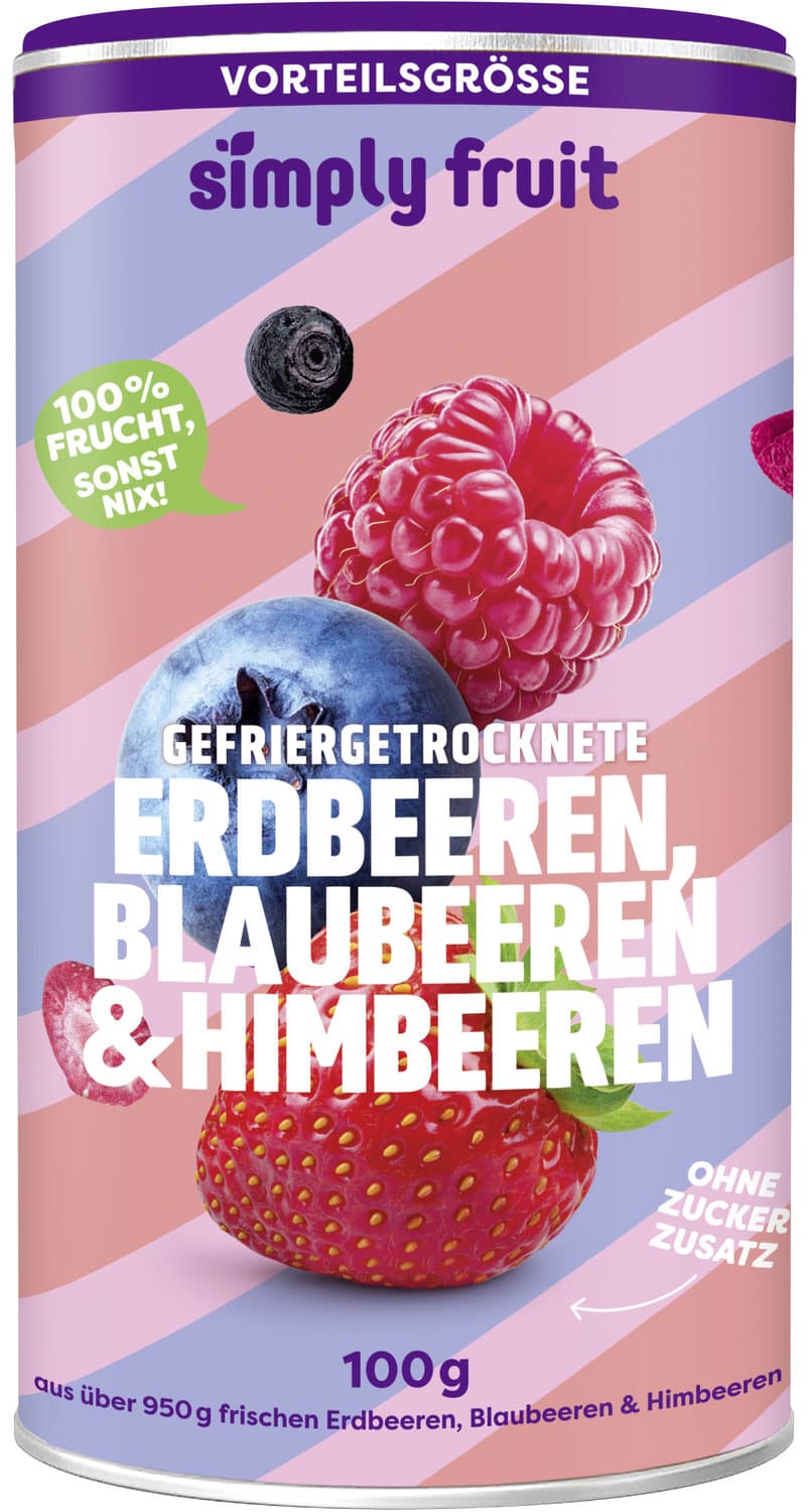 SIMPLY FRUIT gefriergetrocknete Erdbeeren, Blaubeeren & Himbeeren