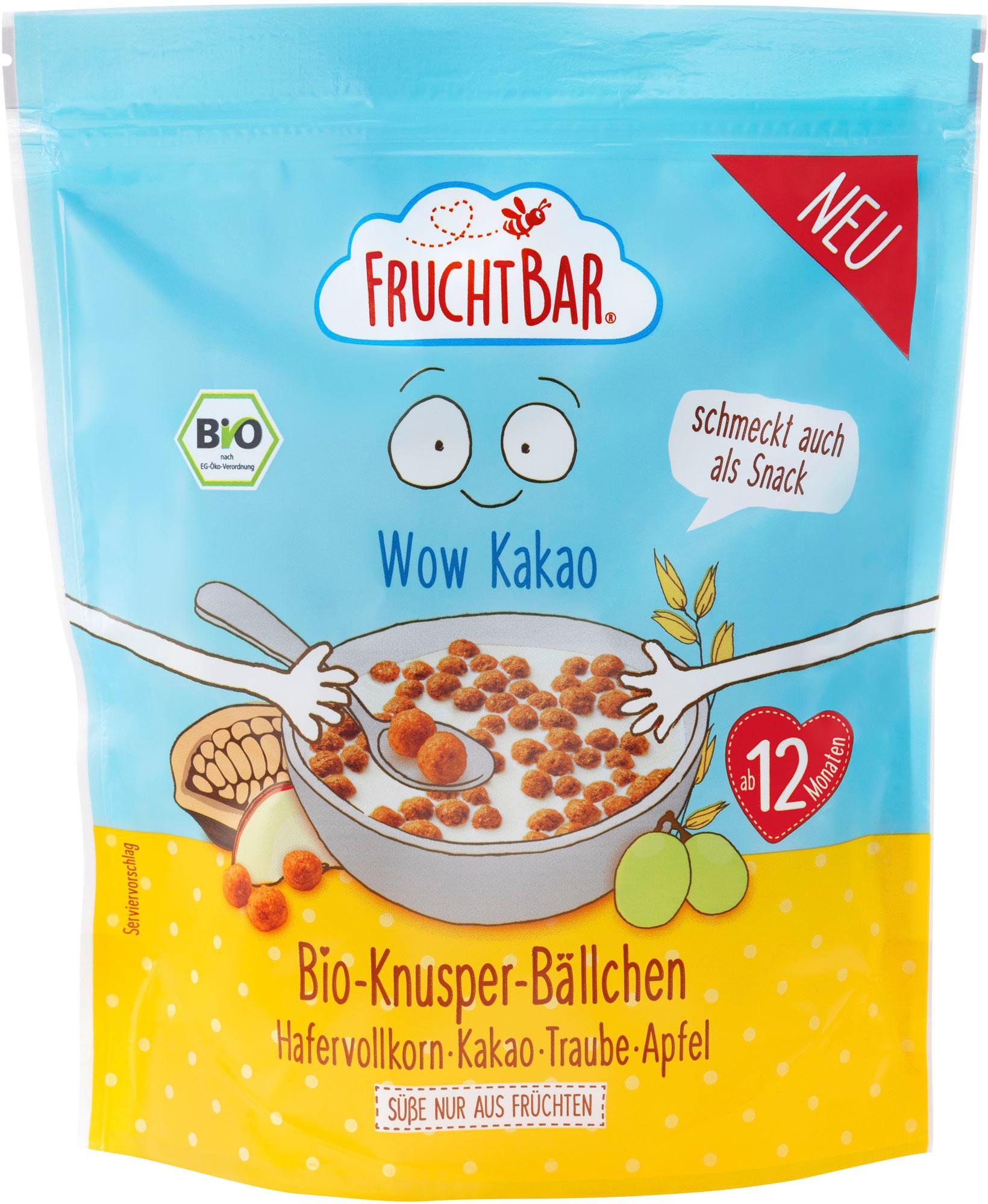 FruchtBar Bio Knusper Bällchen Hafervollkorn Kakao Traube Apfel