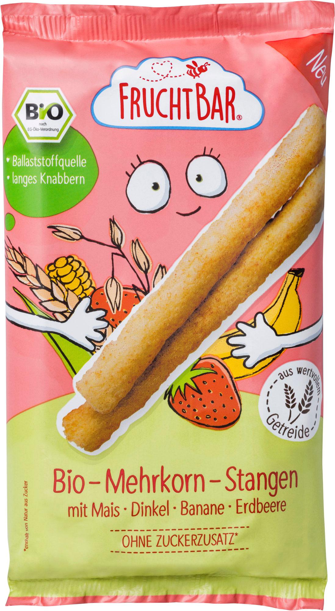 FruchtBar Bio-Mehrkorn-Stangen mit Mais, Dinkel, Banane, Erdbeere