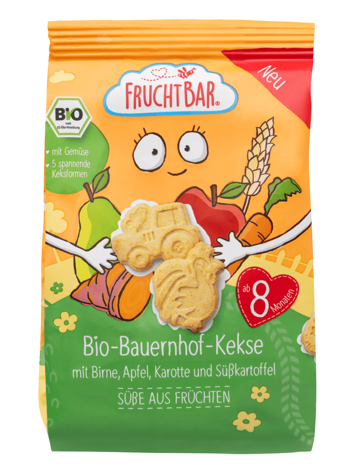 FruchtBar Bio-Bauernhof-Kekse mit Birne, Apfel, Karotte und Süßkartoffel