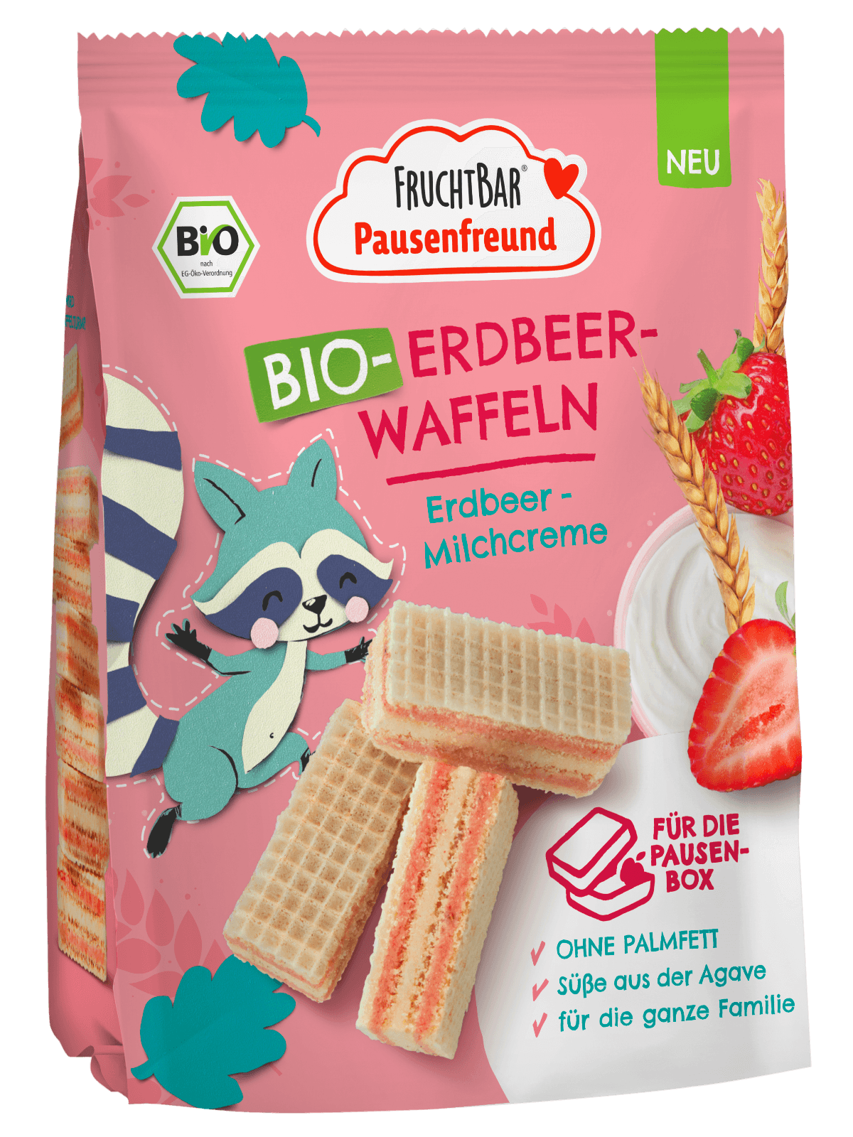 FruchtBar Pausenfreund Bio-Erdbeer-Waffeln Erdbeere, Milchcreme