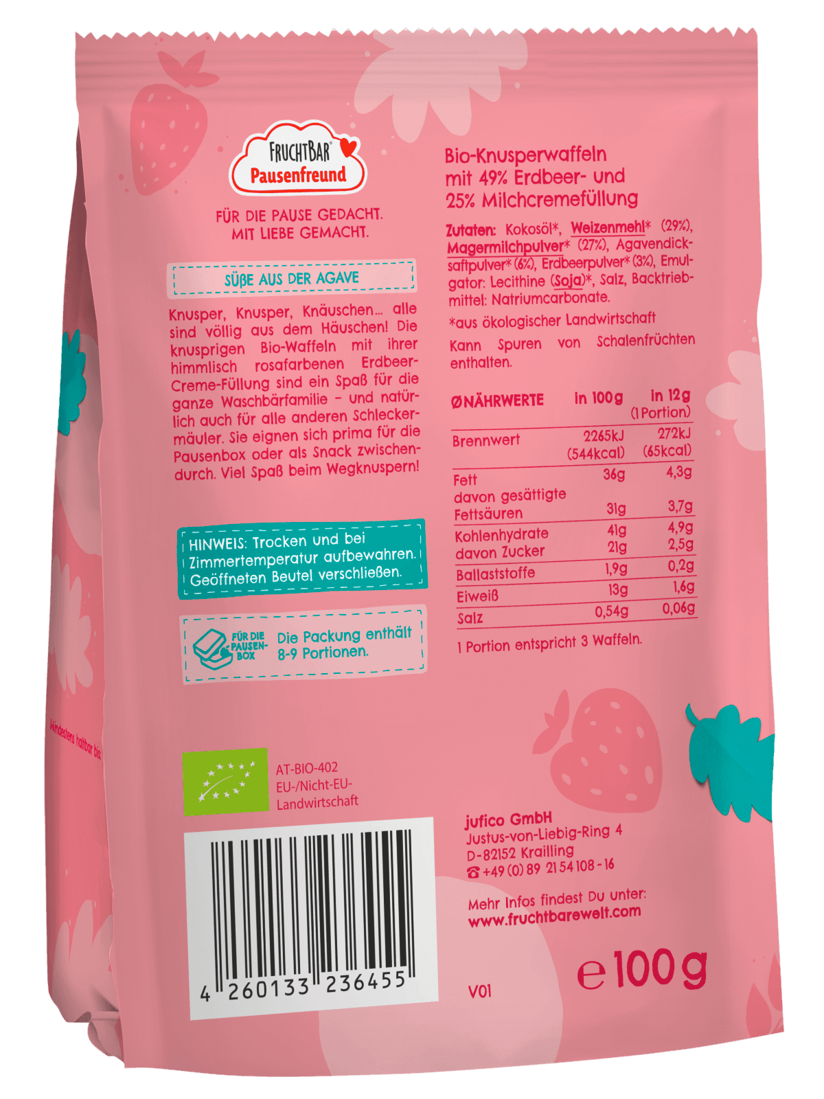 Produktbild FruchtBar Pausenfreund Bio-Erdbeer-Waffeln Erdbeere, Milchcreme 2 von 2