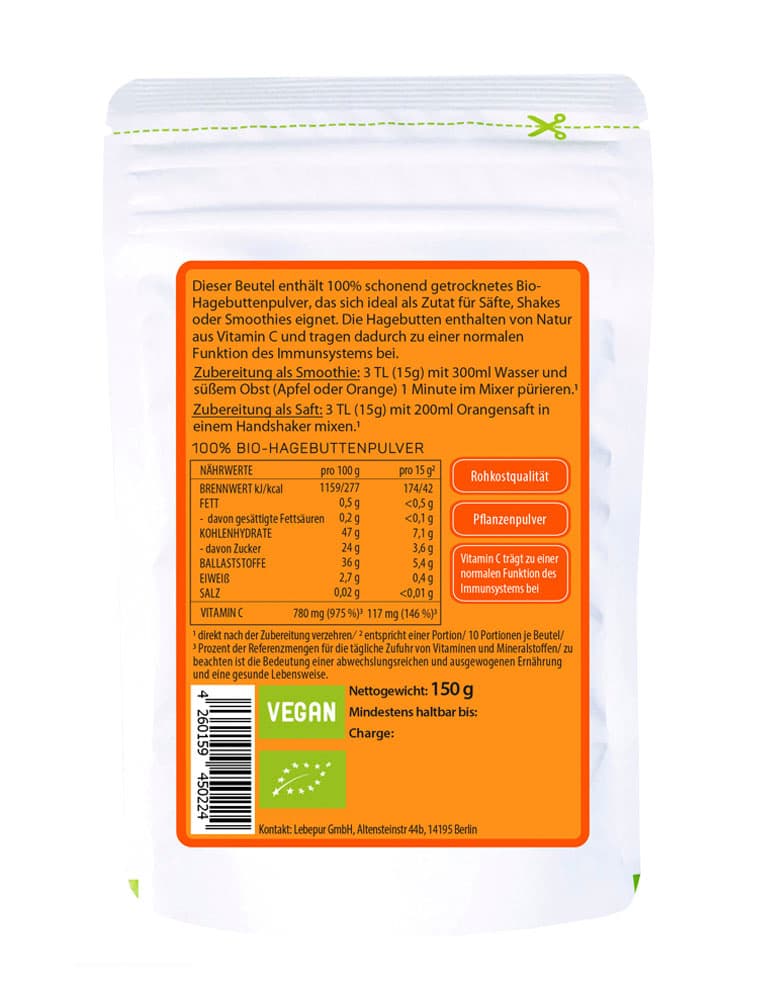 Produktbild LEBEPUR Superfood Pulver Hagebutte Bio 2 von 2