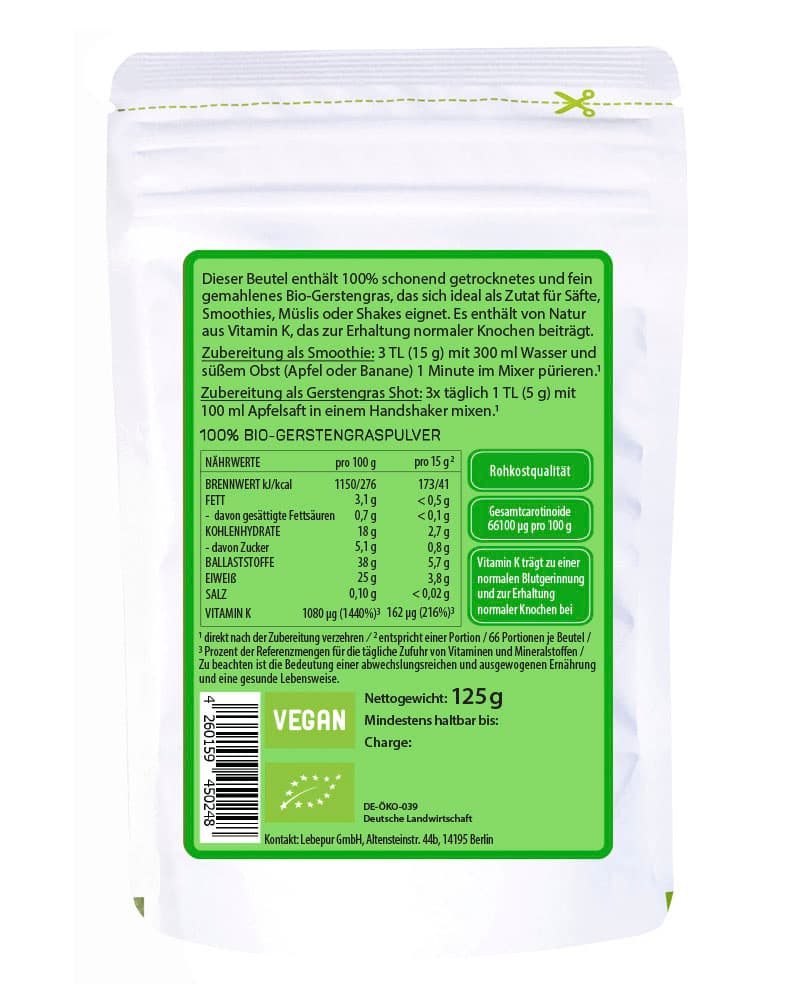 Produktbild LEBEPUR Superfood Pulver Gerstengras Bio 2 von 2