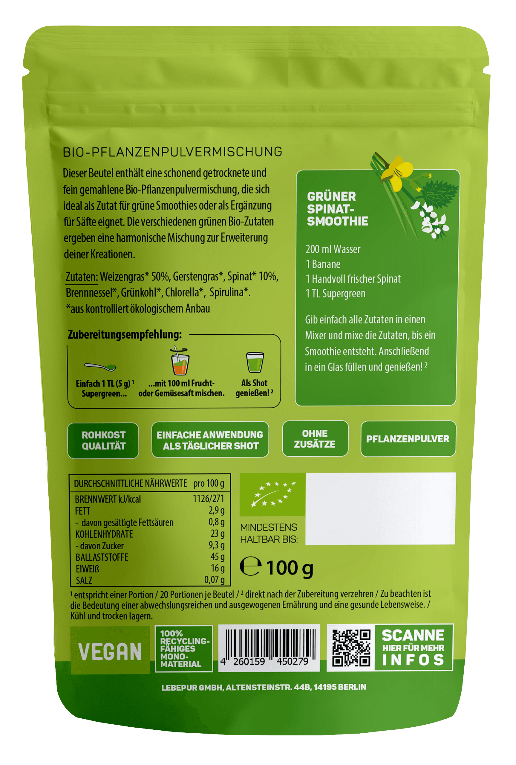 Produktbild LEBEPUR  Bio Pulver Supergreen 2 von 2