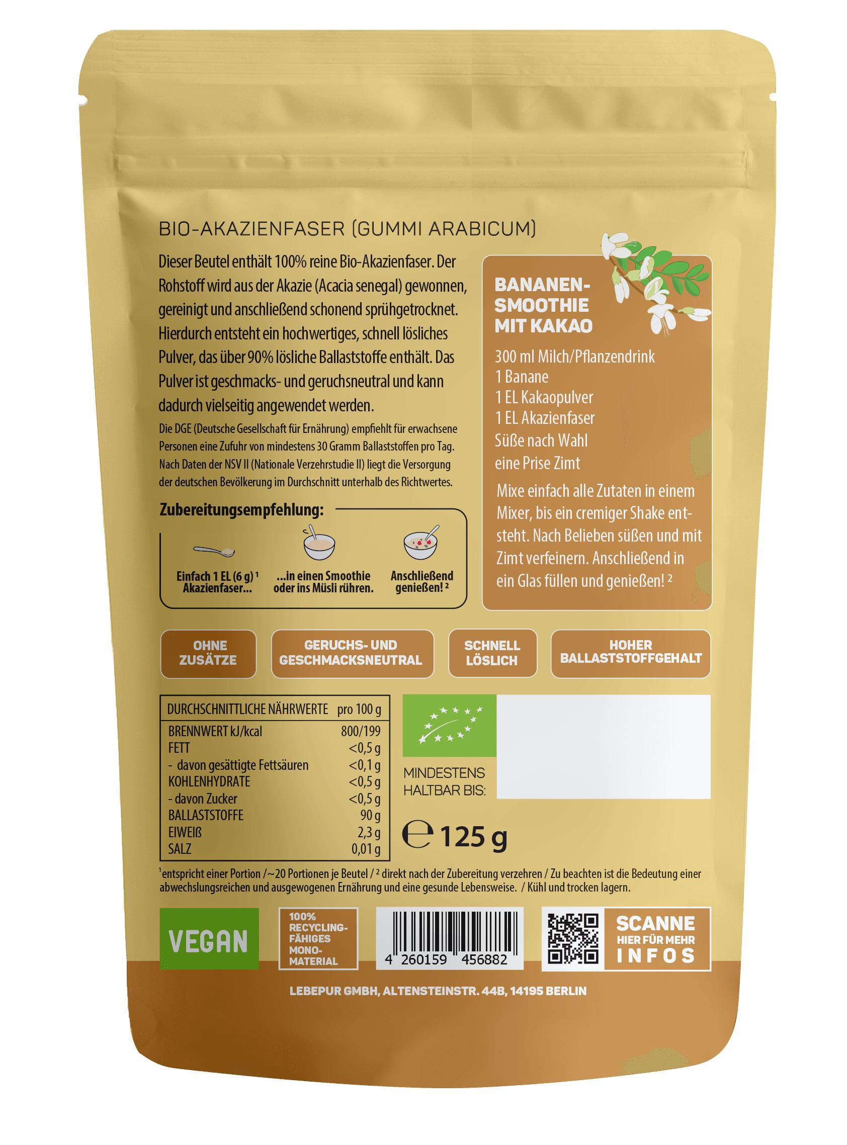 Produktbild LEBEPUR Bio Pulver Akazienfaser 2 von 2