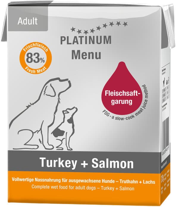 PLATINUM Hundenassfutter Menu Turkey + Salmon