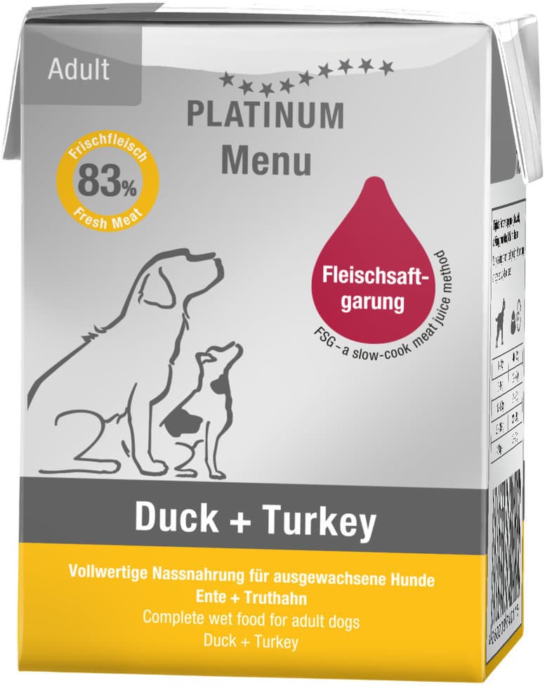 PLATINUM Hundenassfutter Menu Duck + Turkey