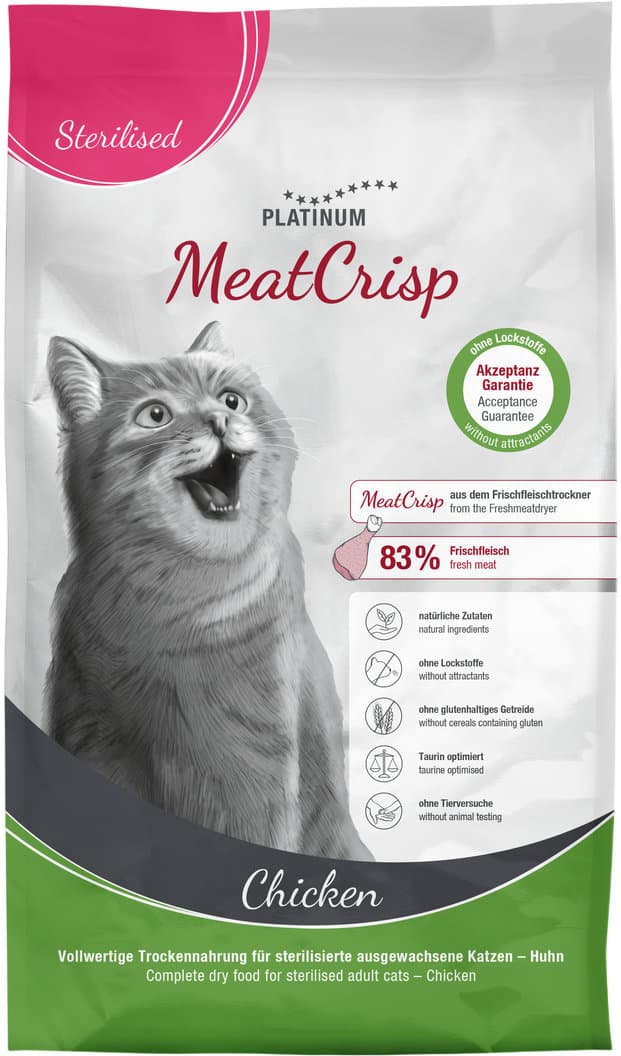 PLATINUM Katzentrockenfutter MeatCrisp Sterilized Chicken