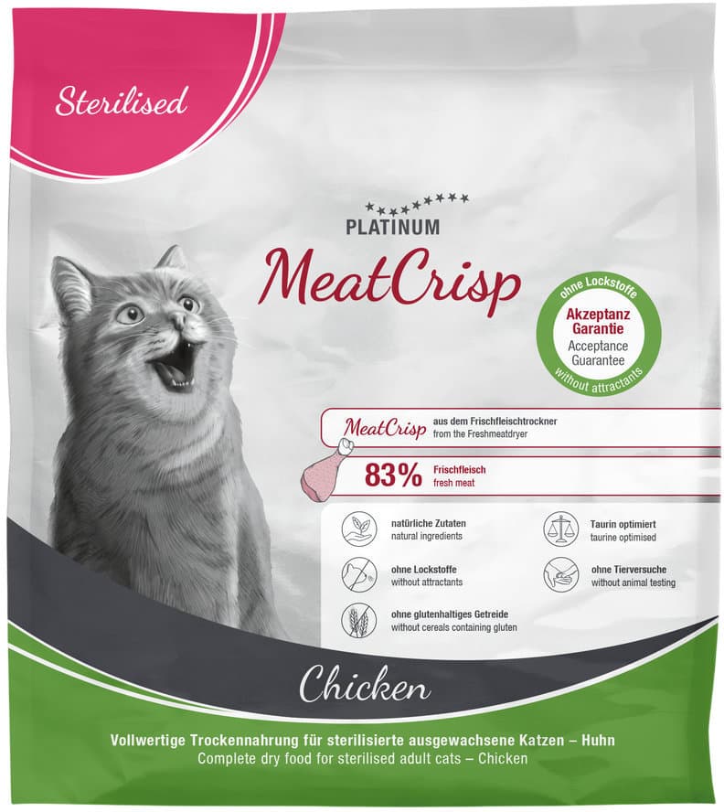 PLATINUM Katzentrockenfutter MeatCrisp Sterilized Chicken